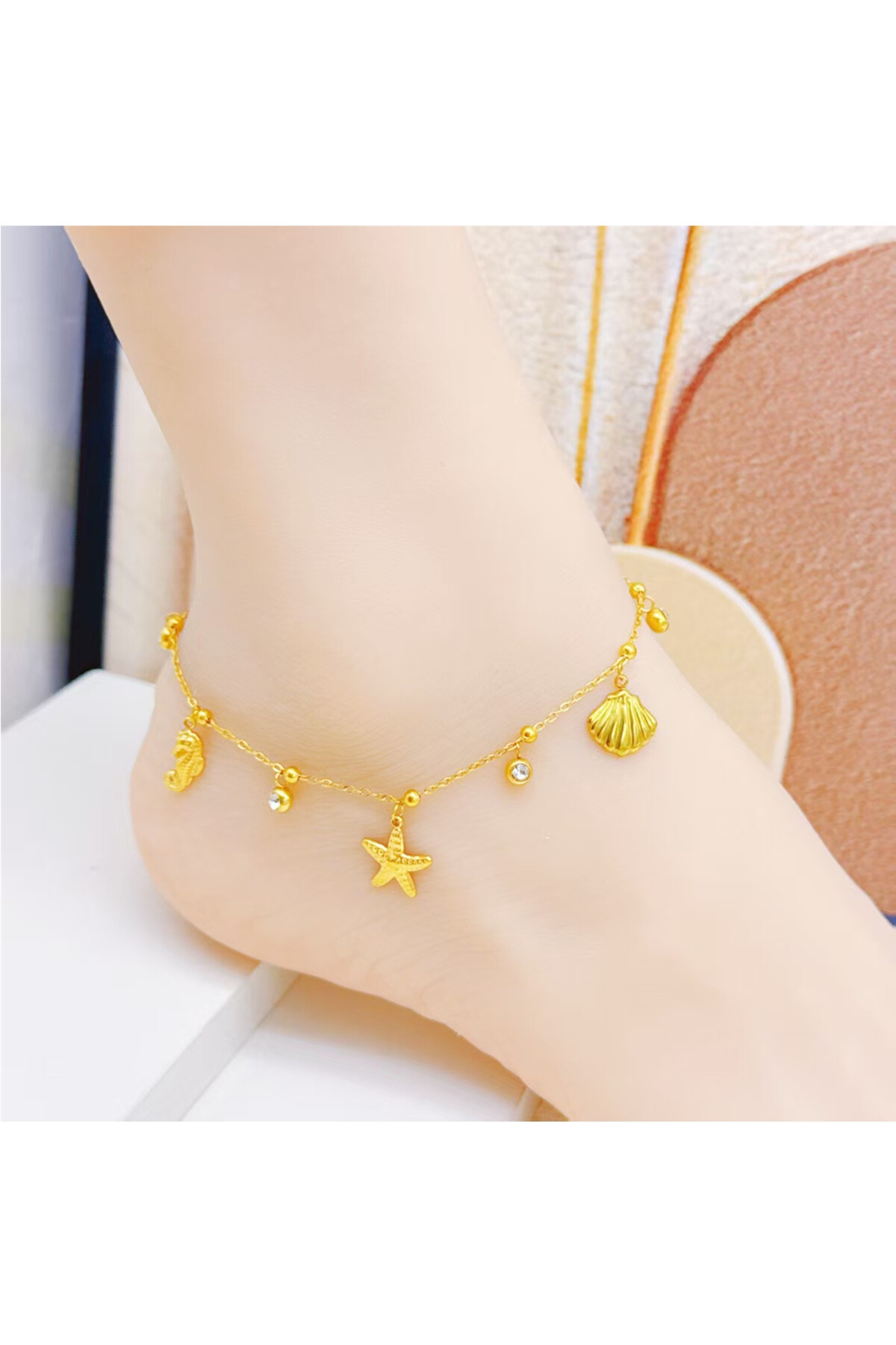 Mayorista Ceramik - Pulsera de tobillo dorada con dijes de estrella de mar Acero inoxidable