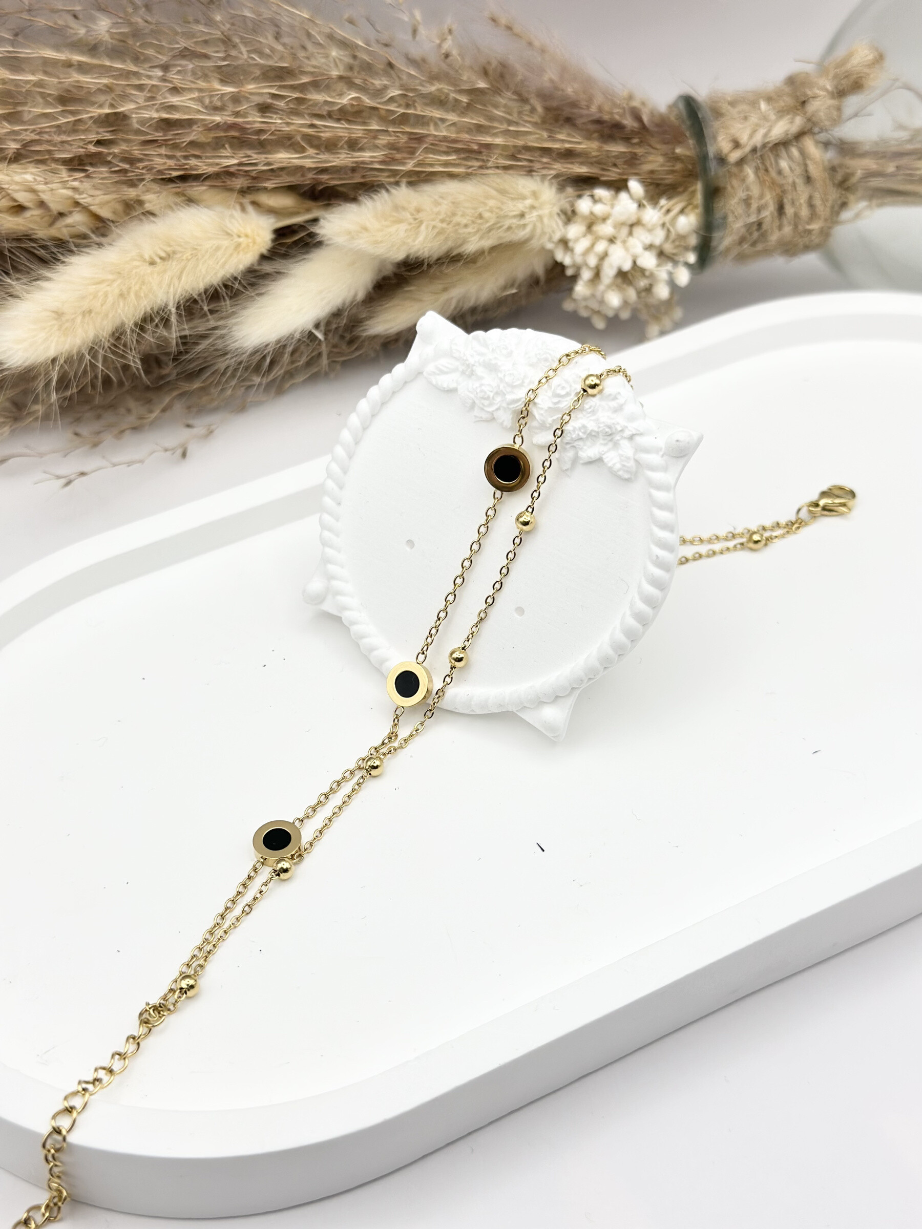 Wholesaler Ceramik - Stainless steel ankle chain with black circle motif