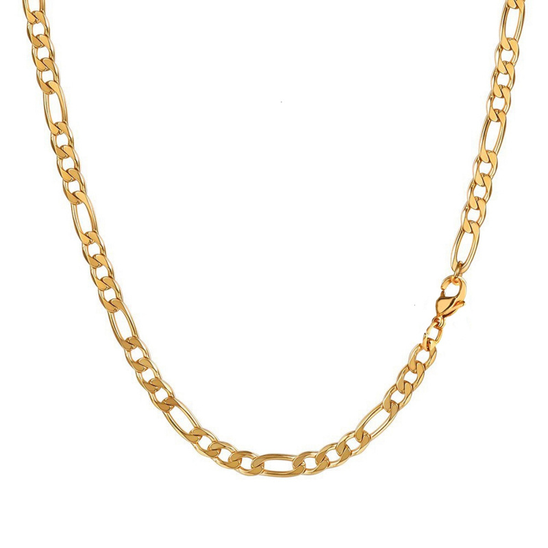 Wholesaler Ceramik - Necklace Figaro Mesh 1 + 3 Chain Stainless Steel / Gold Plated / Black Plated 8mm