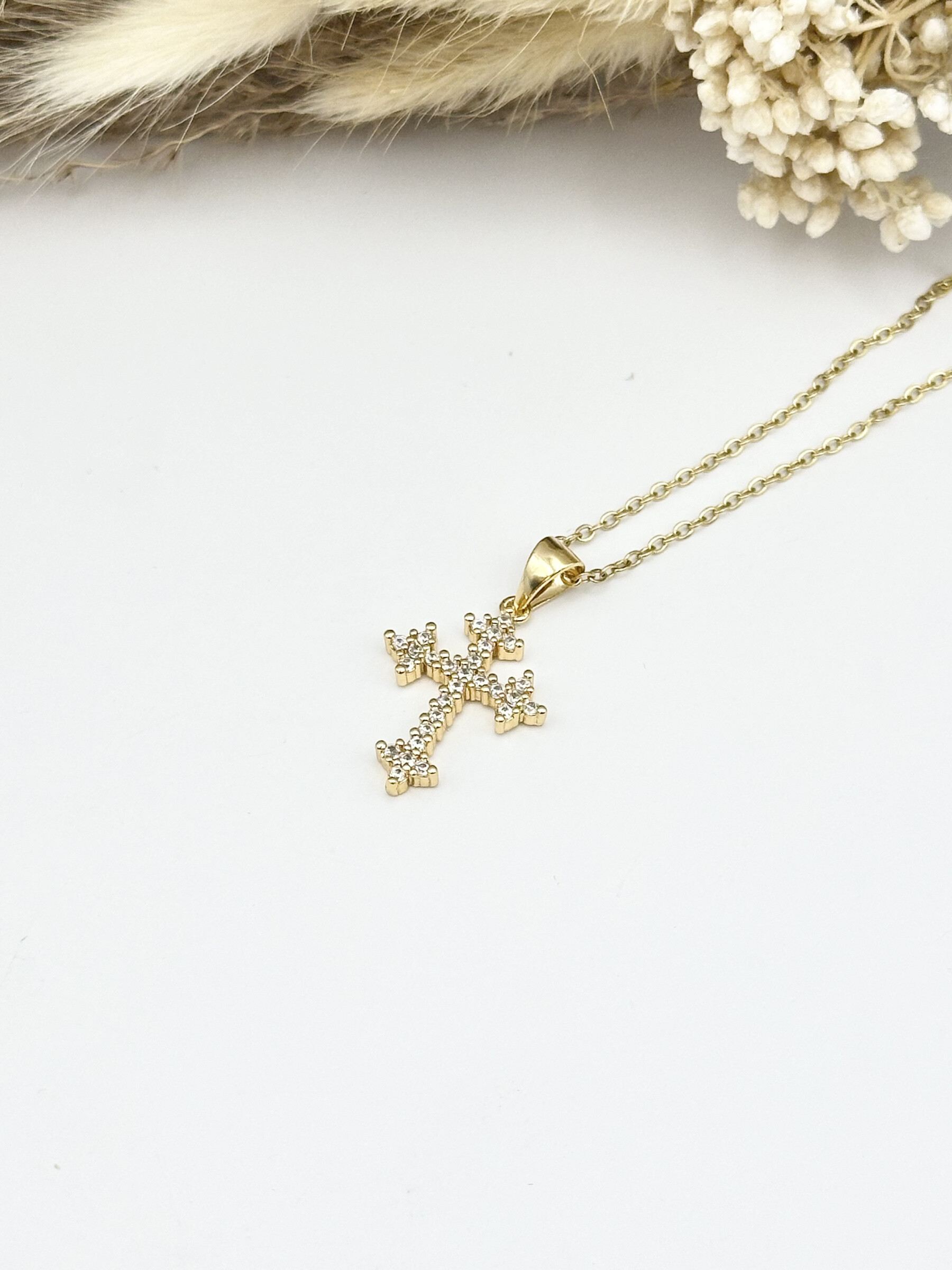 Wholesaler Ceramik - Stainless steel necklace with zirconium rhinestone cross pendant