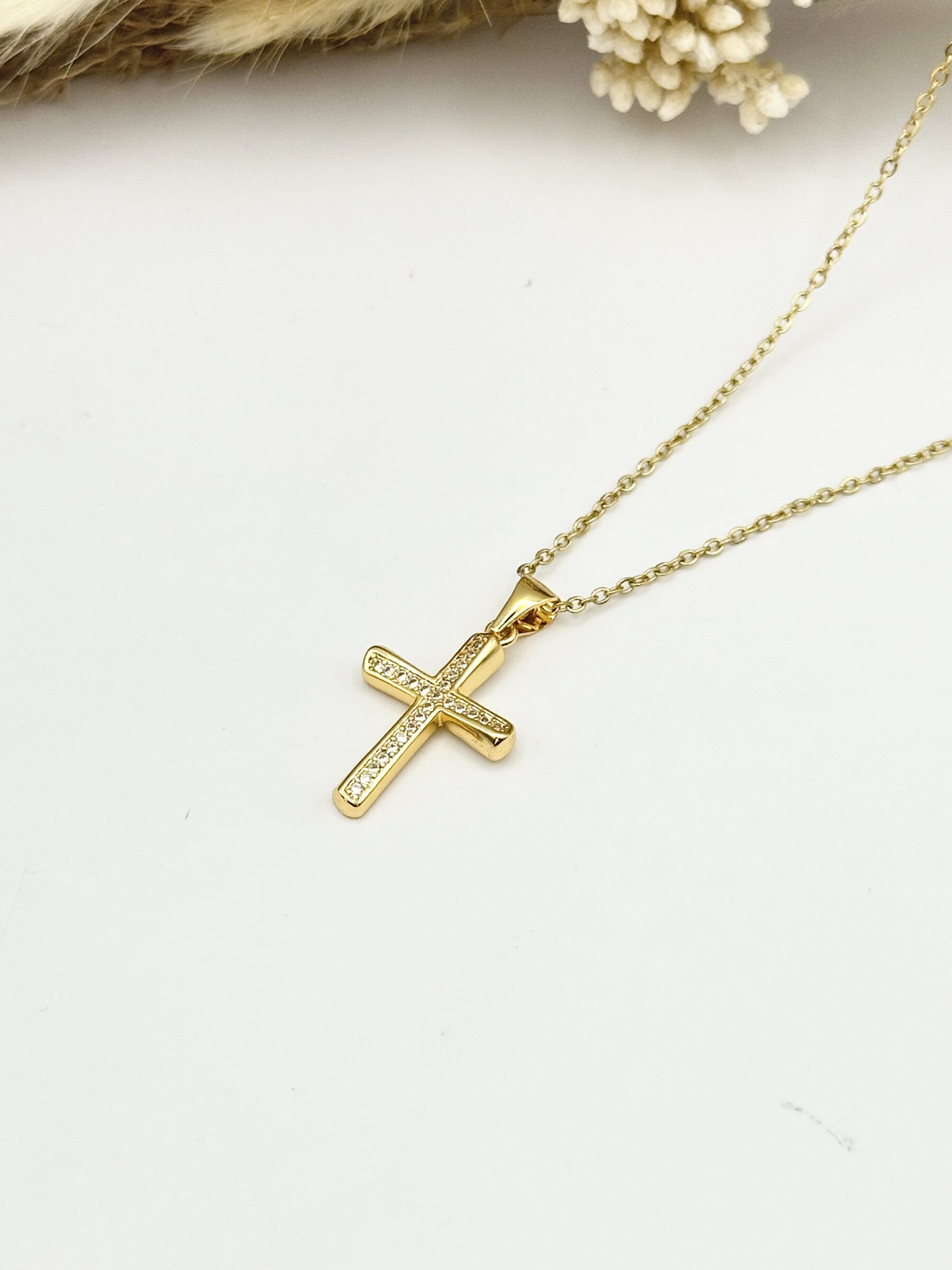 Wholesaler Ceramik - Stainless steel necklace with zirconium rhinestone cross pendant