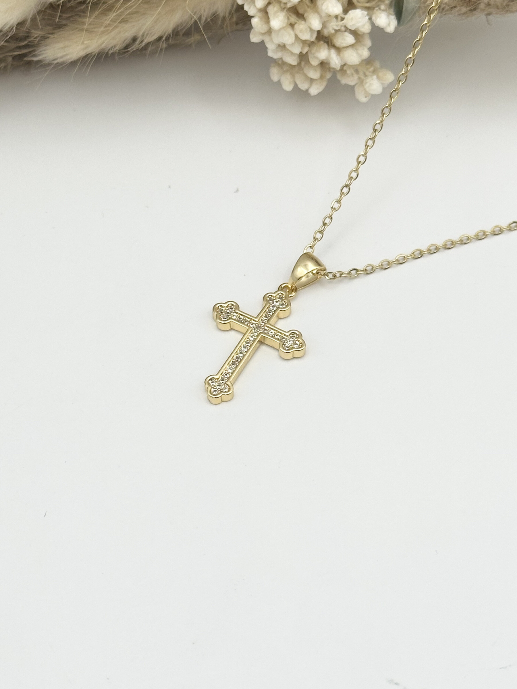 Wholesaler Ceramik - Stainless steel necklace with zirconium rhinestone cross pendant