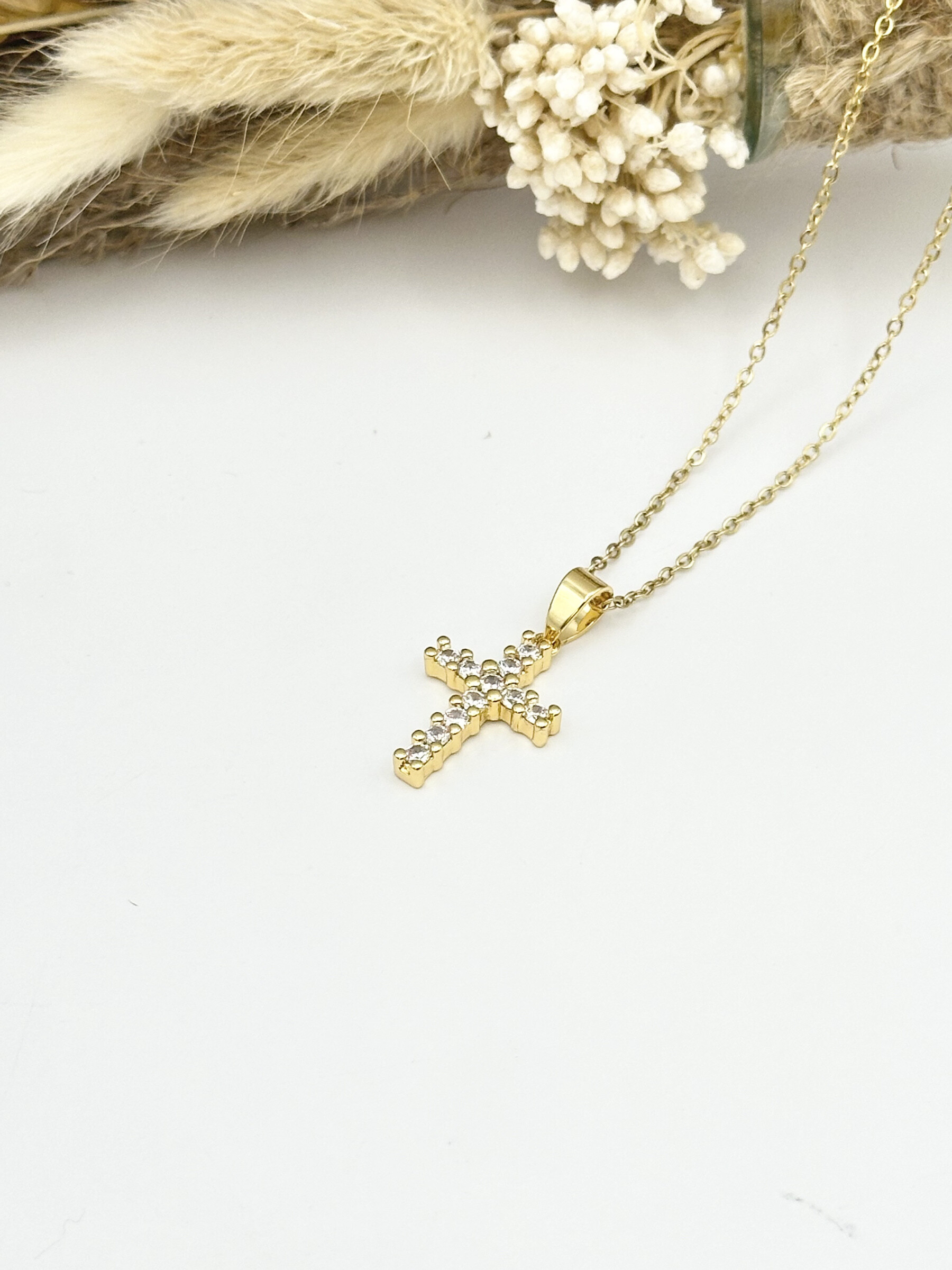 Wholesaler Ceramik - Stainless steel necklace with zirconium rhinestone cross pendant