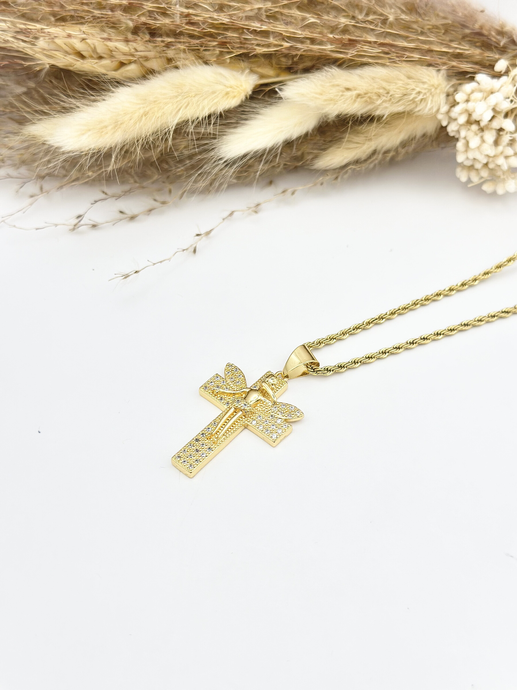 Wholesaler Ceramik - Stainless steel necklace with zirconium rhinestone cross pendant