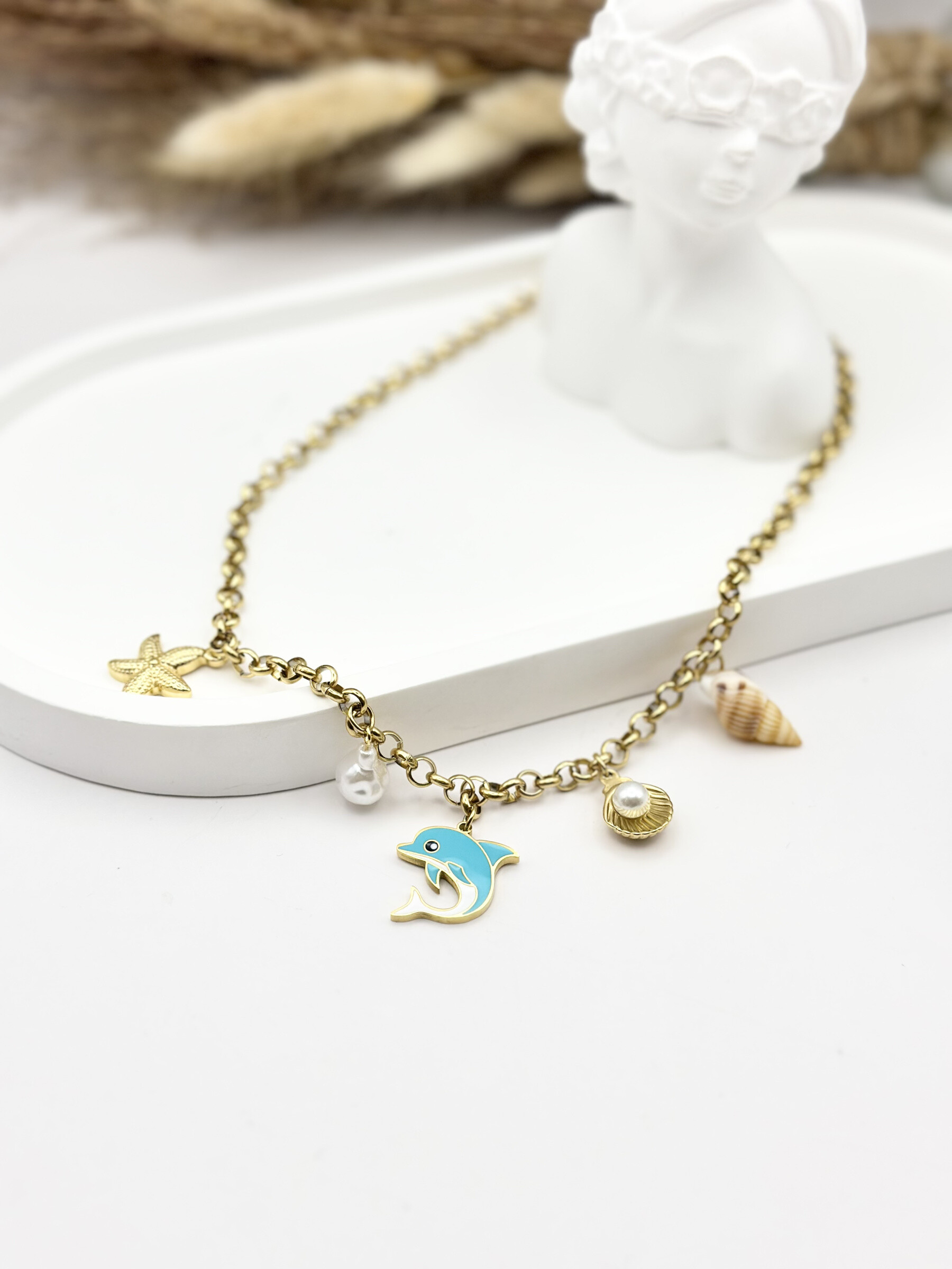 Grossiste Ceramik - Collier avec Breloques en Acier Inoxydable Thème Océanique