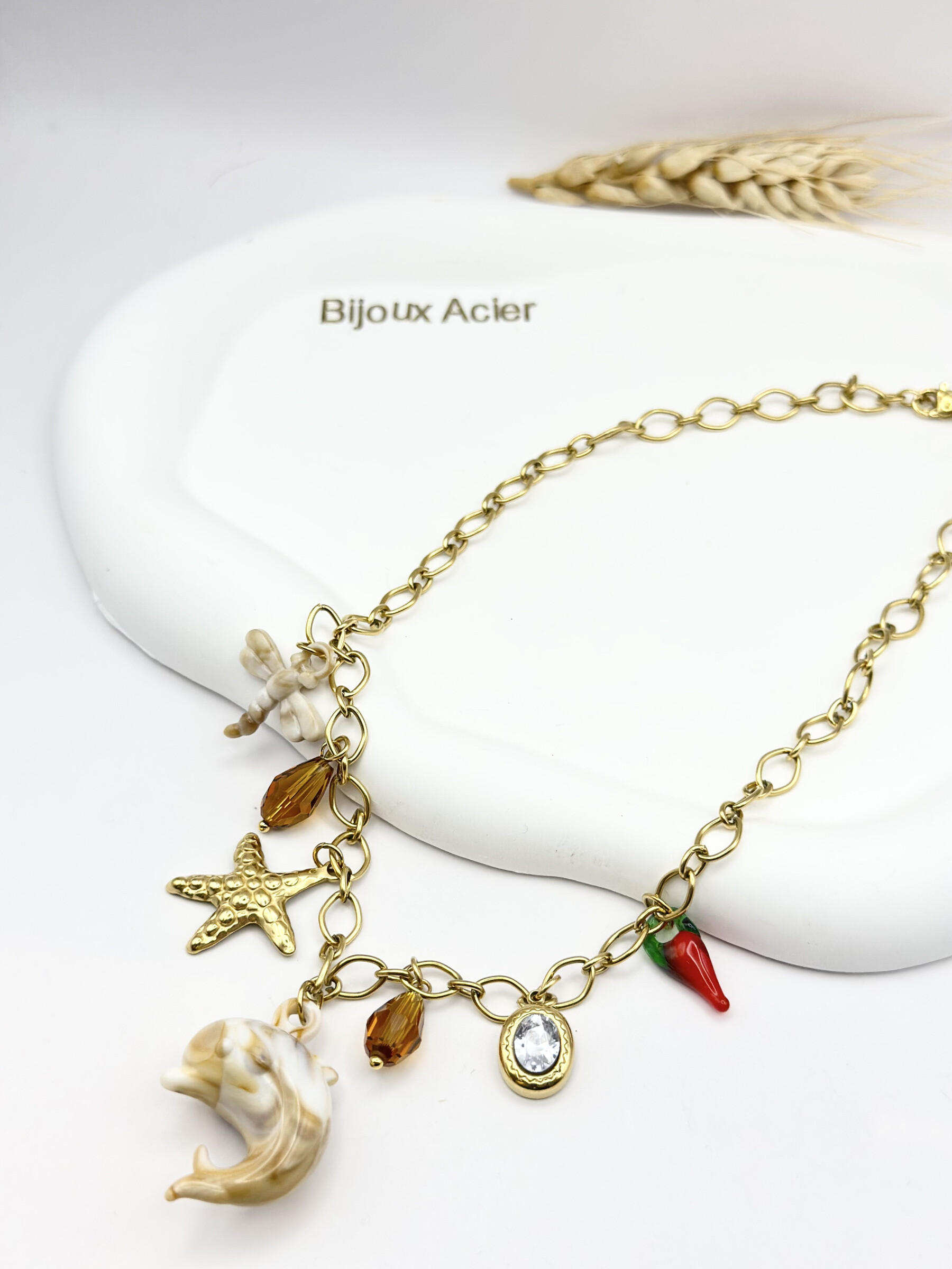 Grossiste Ceramik - Collier "Dolce Mare" – Charms d’Été en Acier Inoxydable