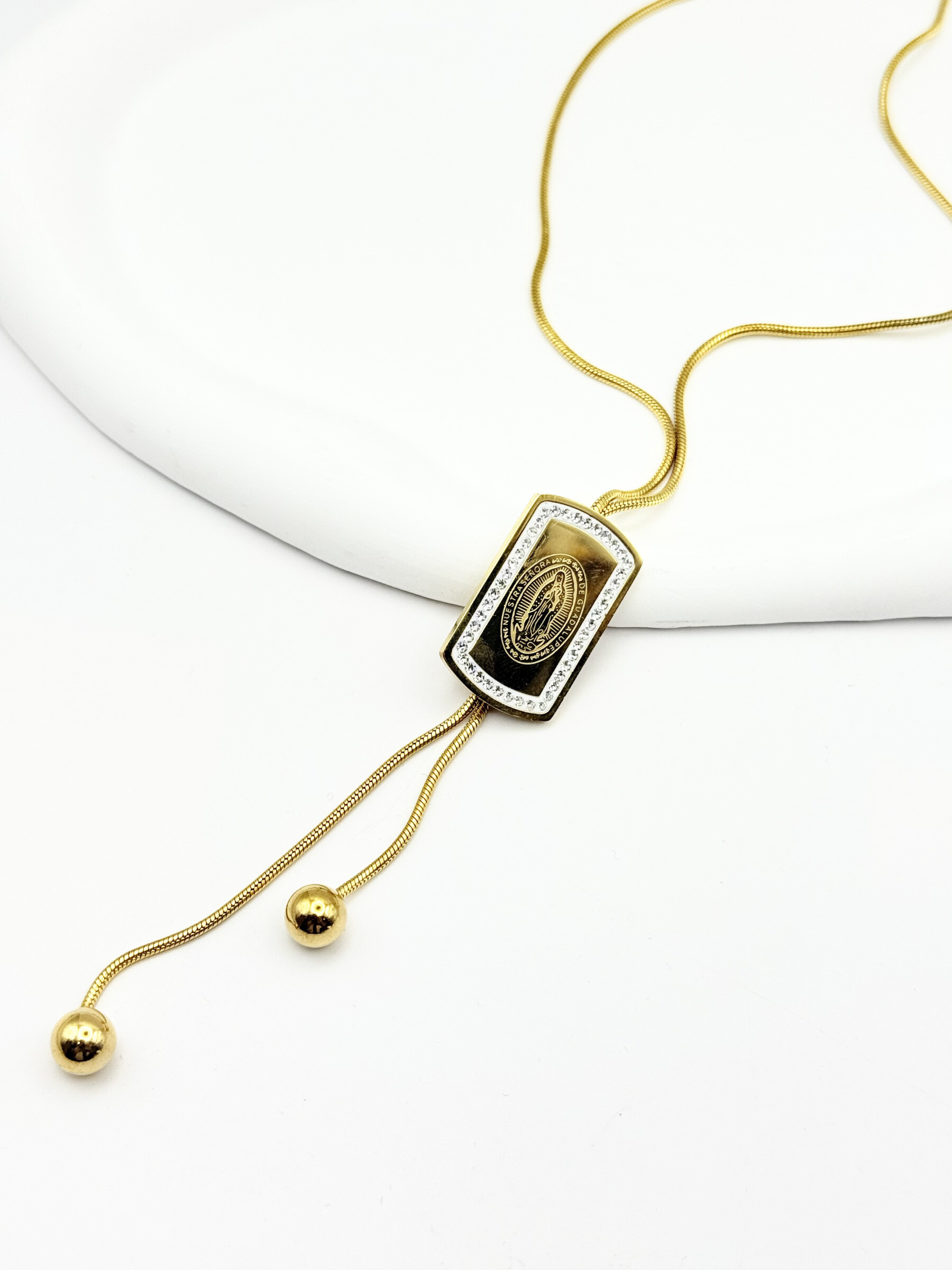 Grossiste Ceramik - Collier coulissant en acier inoxydable – pendentif Vierge Marie – ajustable