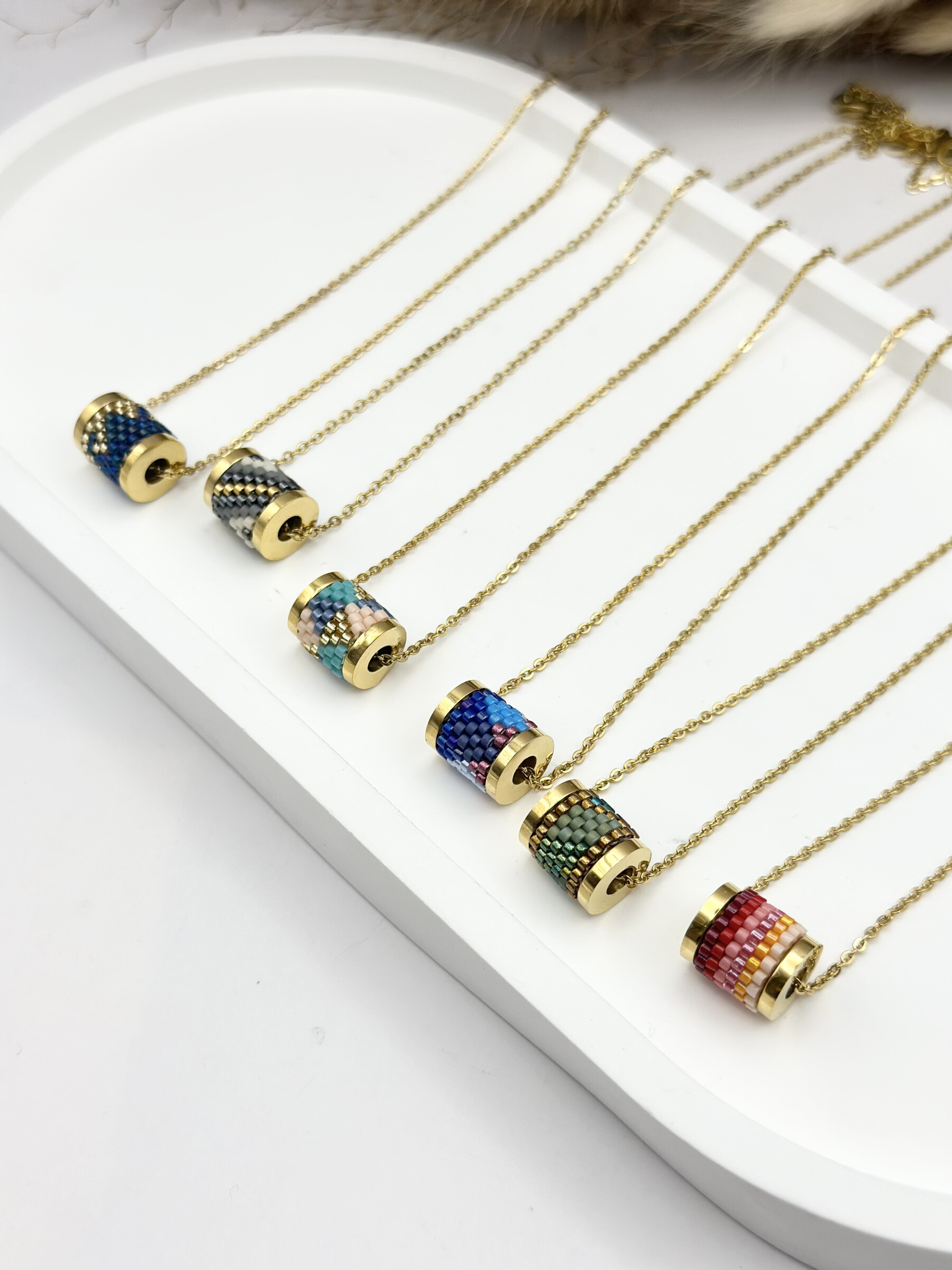 Wholesaler Ceramik - Fine stainless steel necklace with miyuki pearl colors golden mixture