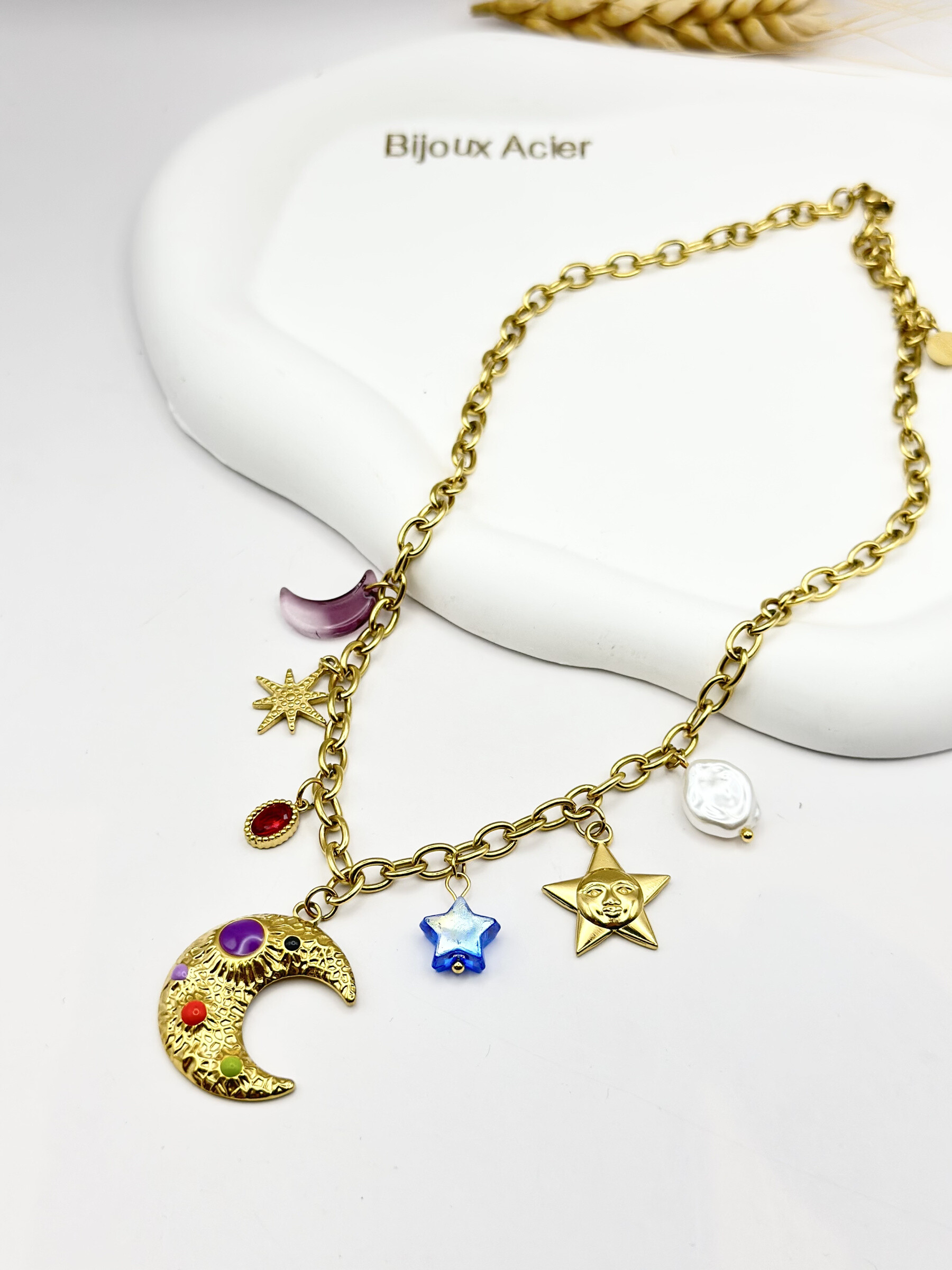 Grossiste Ceramik - Collier "Cosmic Dream" – Étoiles & Lune en Acier Inoxydable