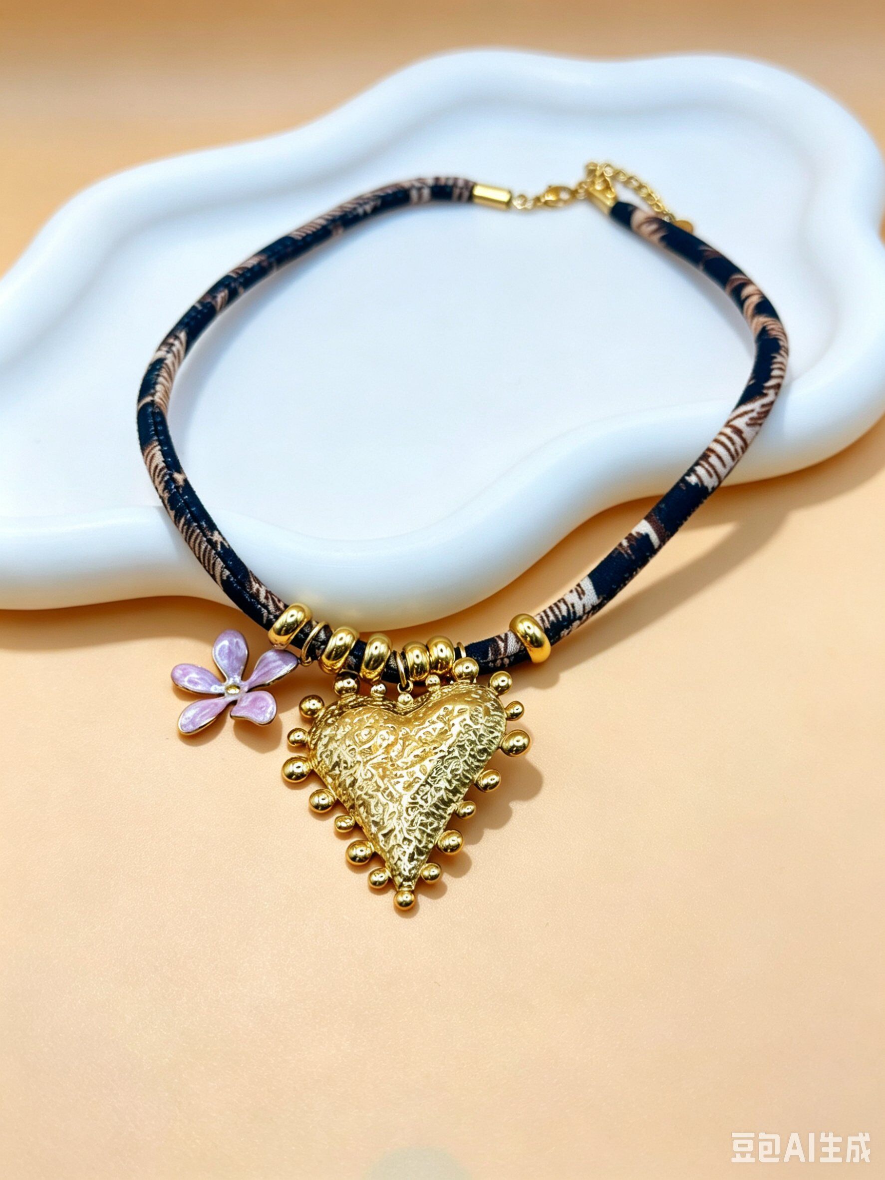 Wholesaler Ceramik - Elegant Women's Necklace in Printed Fabric - 40 cm + 5 cm Extension