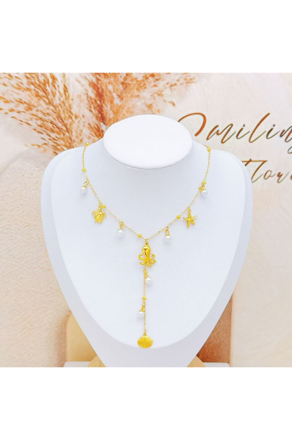 Mayorista Ceramik - Collar en forma de Y Acero inoxidable Charms de pulpo y conchas