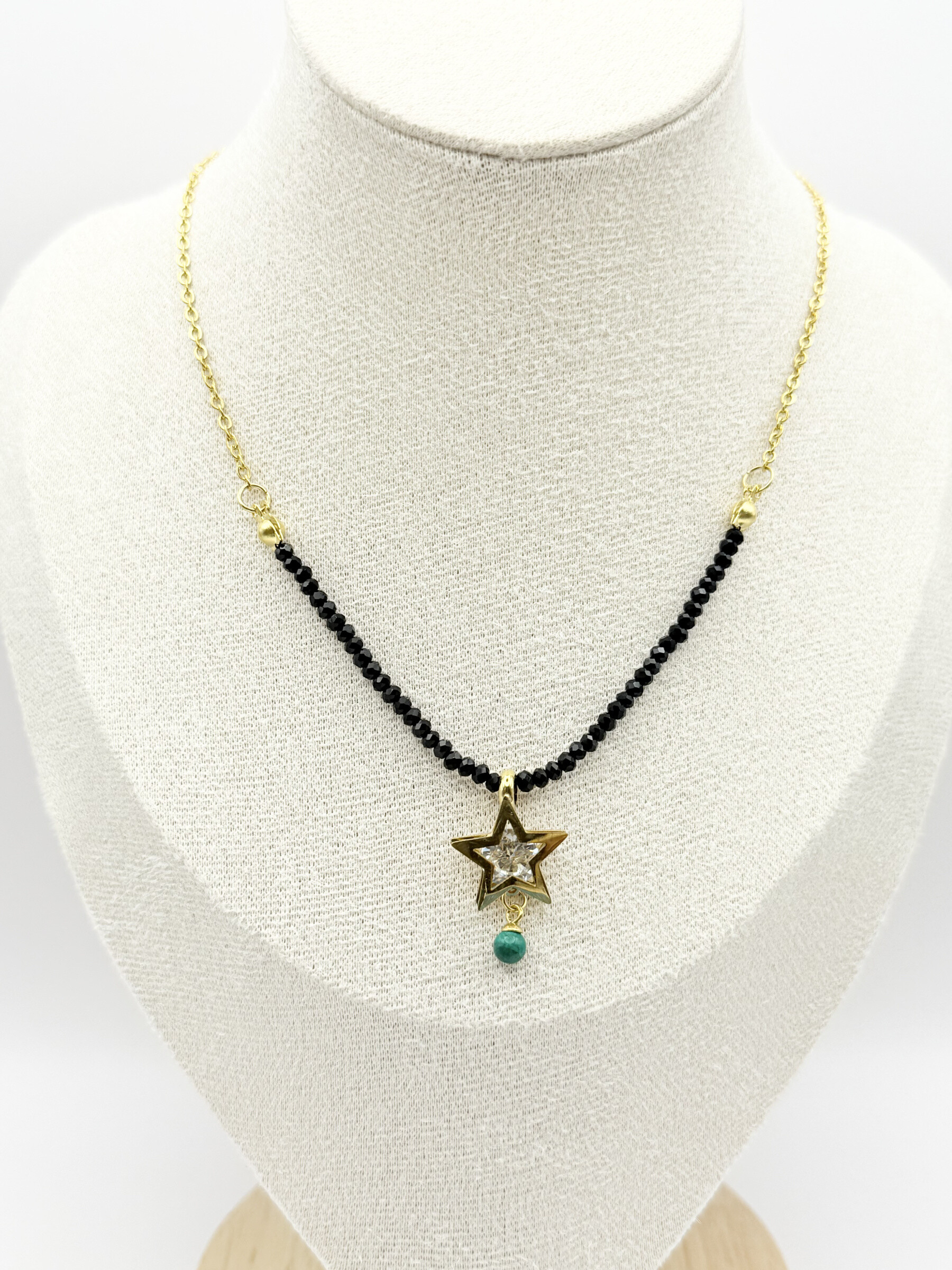 Wholesaler Ceramik - Black star necklace with crystal pendant beads Gold or silver stainless steel