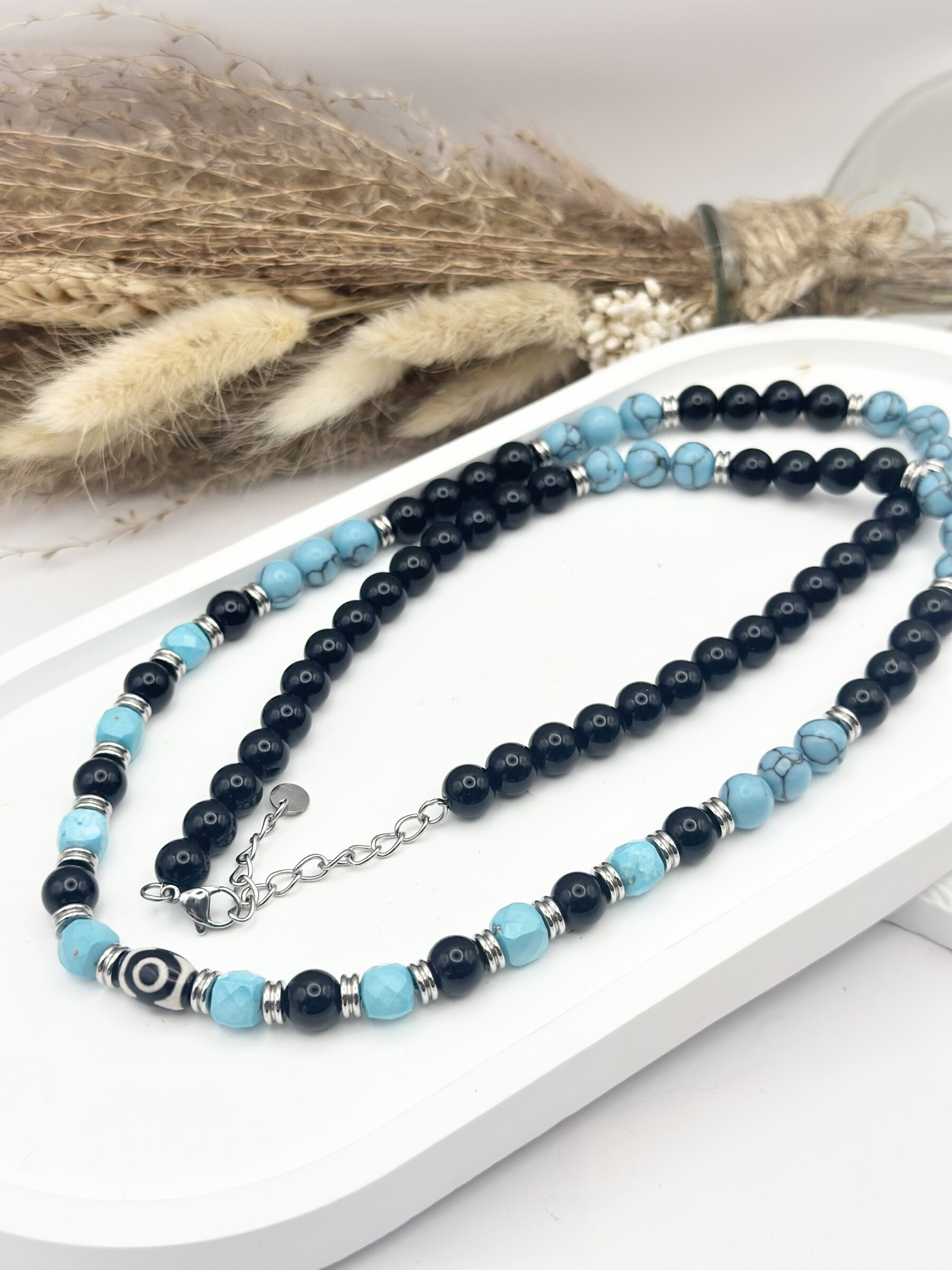 Großhändler Ceramik - Edelstahlkette und Natursteine ​​Tiger und schwarze Onyx