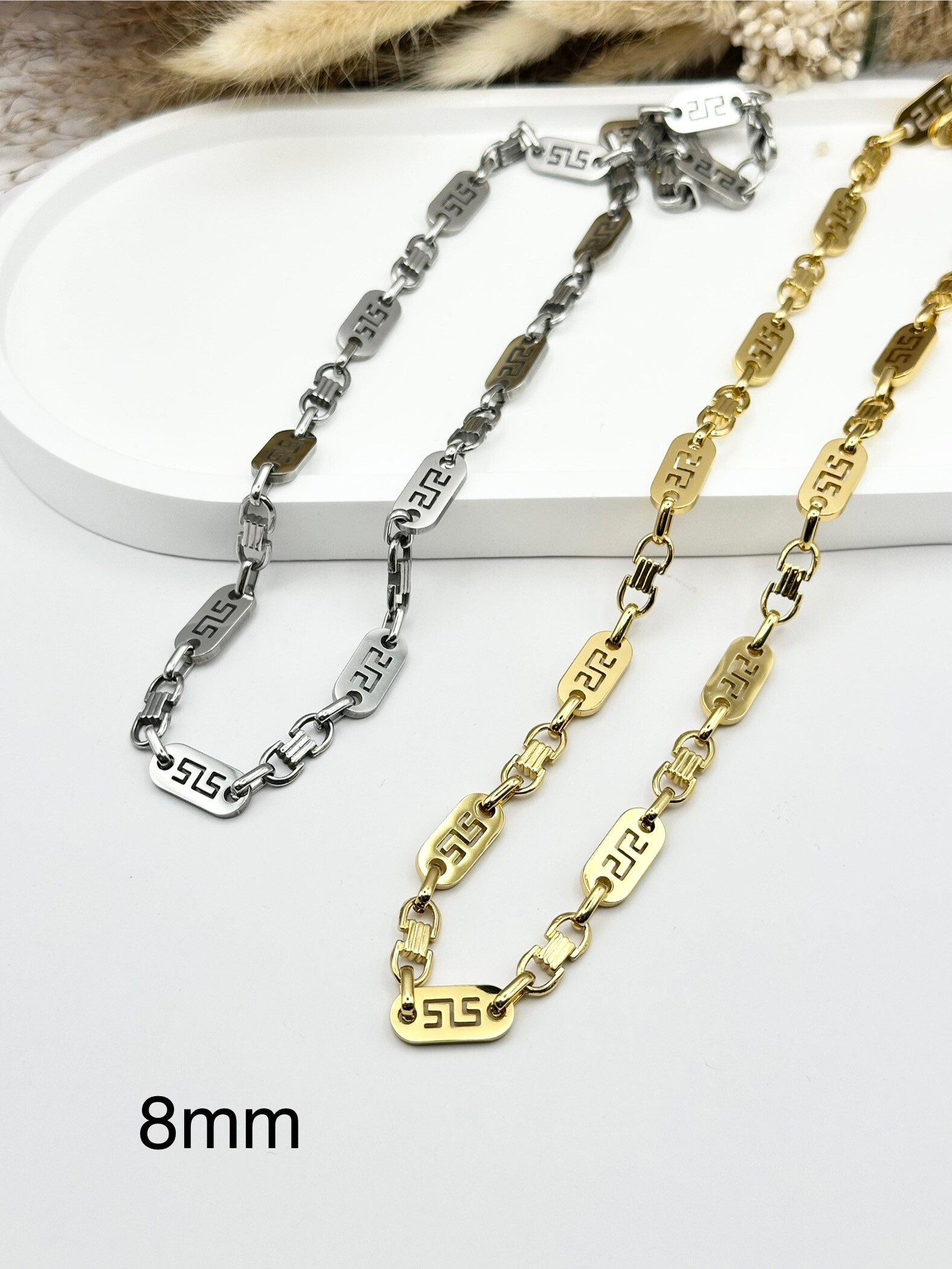 Wholesaler Ceramik - Classic Greek mesh necklace in stainless steel width 8mm 60CM