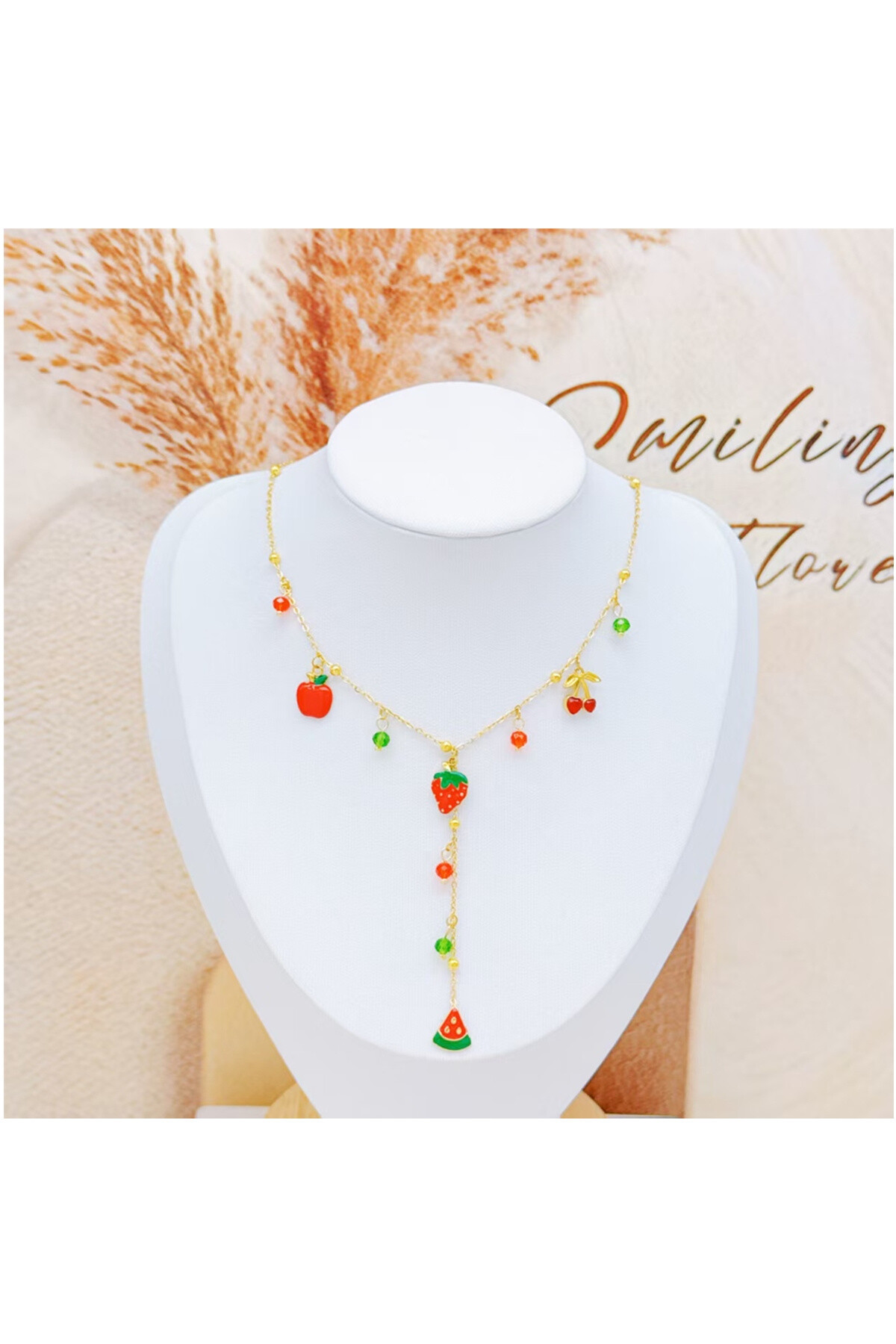 Wholesaler Ceramik - Y-shaped necklace Stainless steel Colorful fruit charms