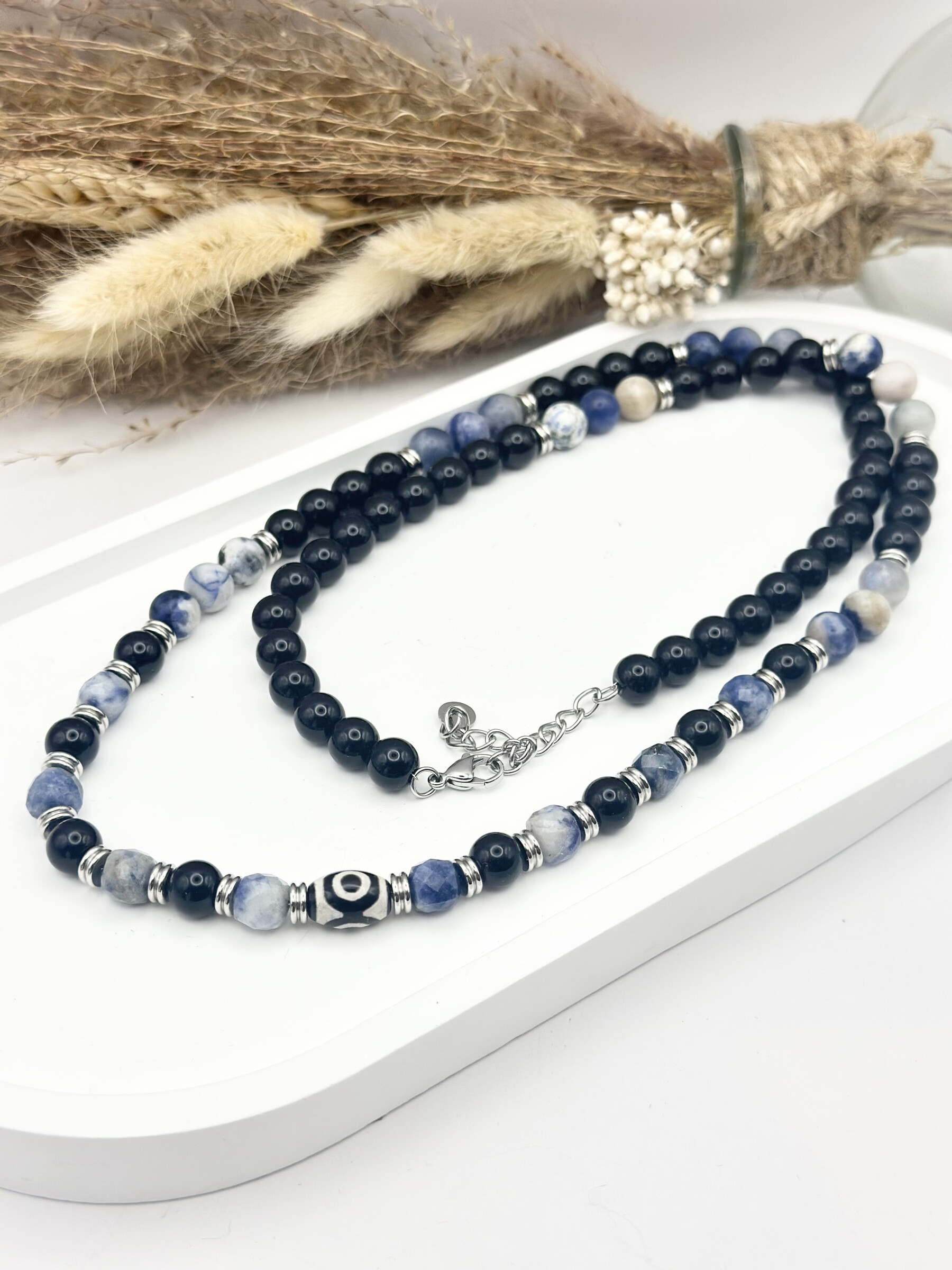 Großhändler Ceramik - Edelstahlkette und Natursteine ​​Tiger und schwarze Onyx