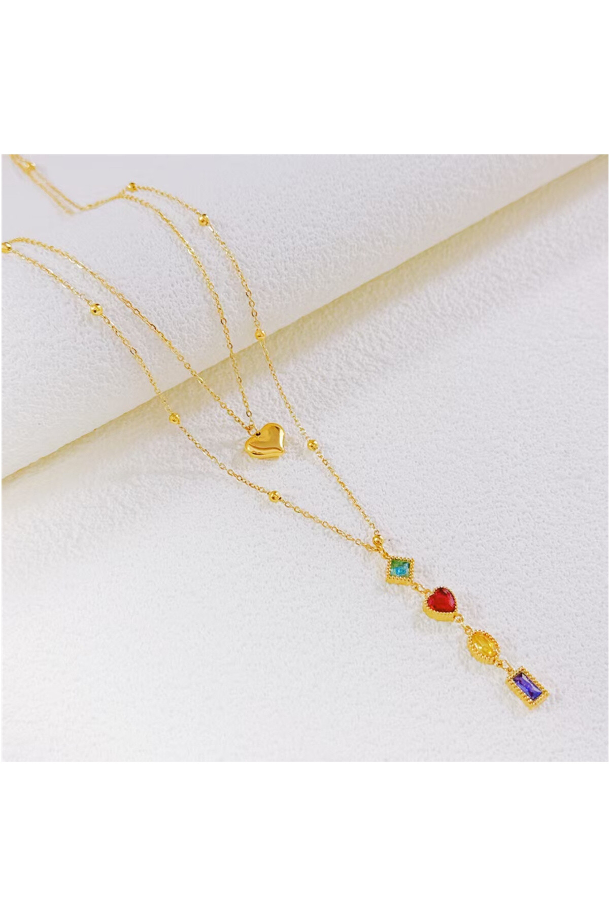 Wholesaler Ceramik - Double row gold necklace Stainless steel and colored stones