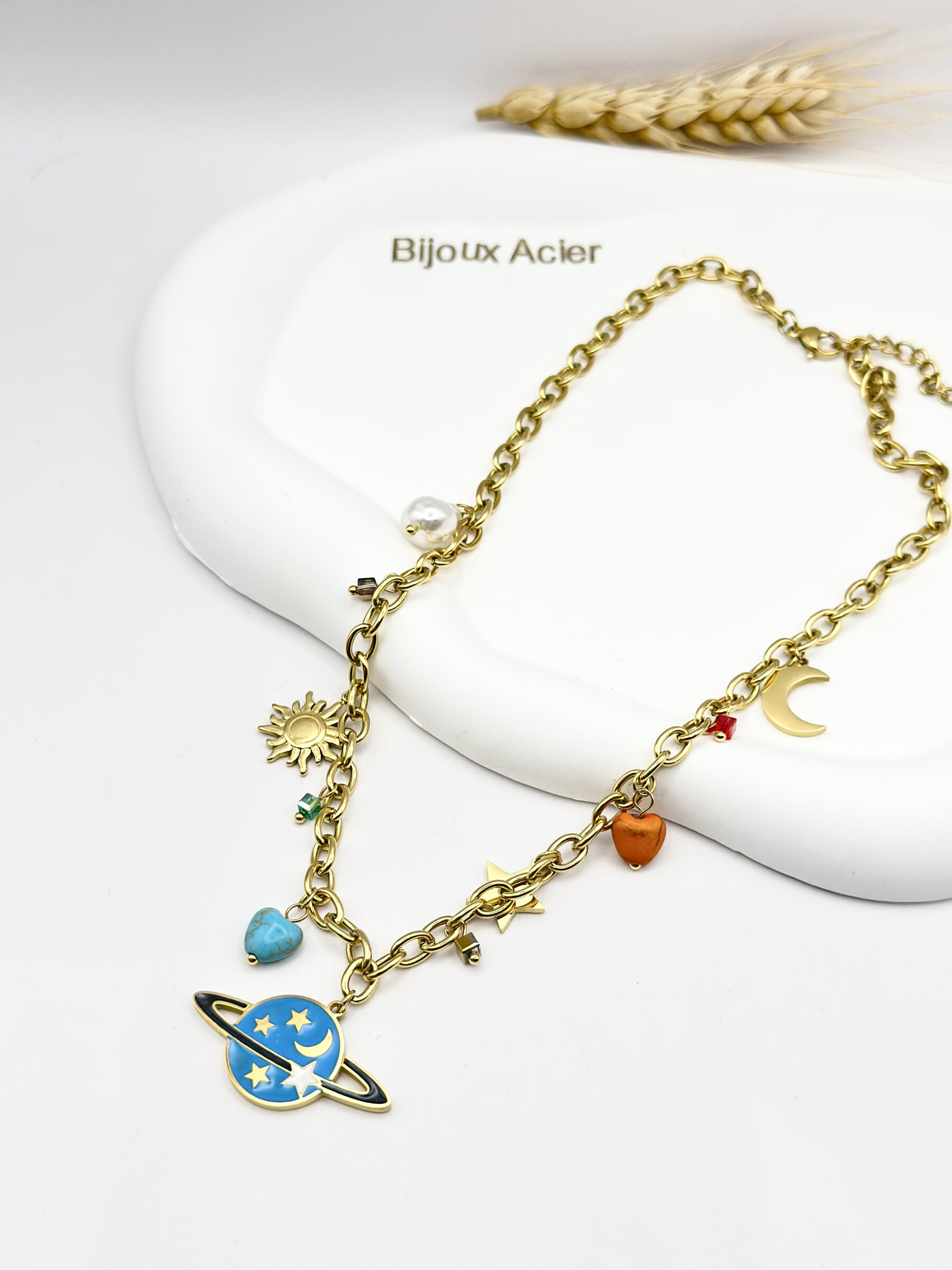 Grossiste Ceramik - Collier "Galactic Love" – Planète, Étoiles  en Acier Inoxydable