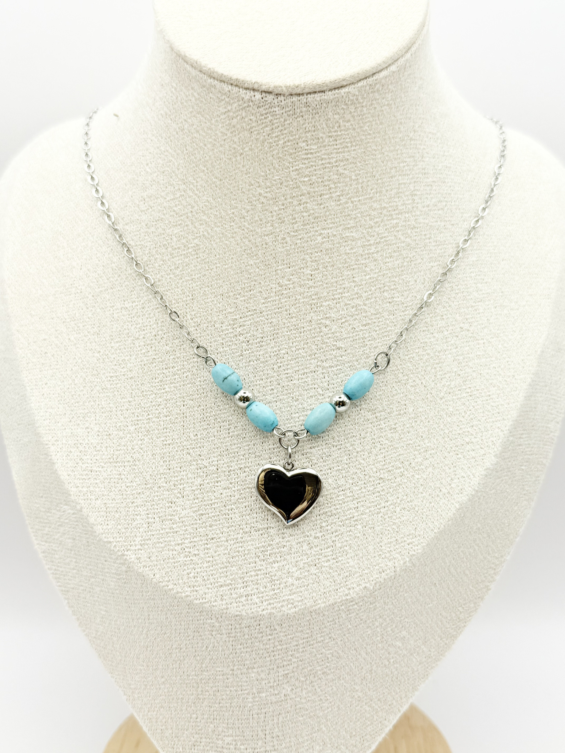 Mayorista Ceramik - Collar de corazón y piedra turquesa Acero inoxidable y estilo bohemio
