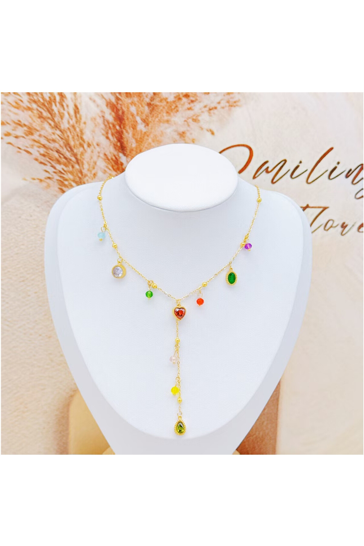 Wholesaler Ceramik - Y-shaped necklace Stainless steel Multicolored multifaceted stones