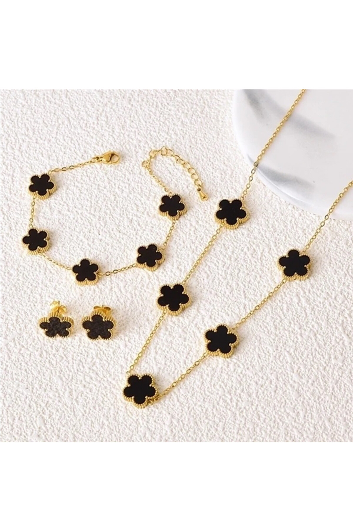 Grossista Ceramik - Set di Trifoglio Elegante - Collana + Bracciale + Orecchini  In acciaio inossidabile