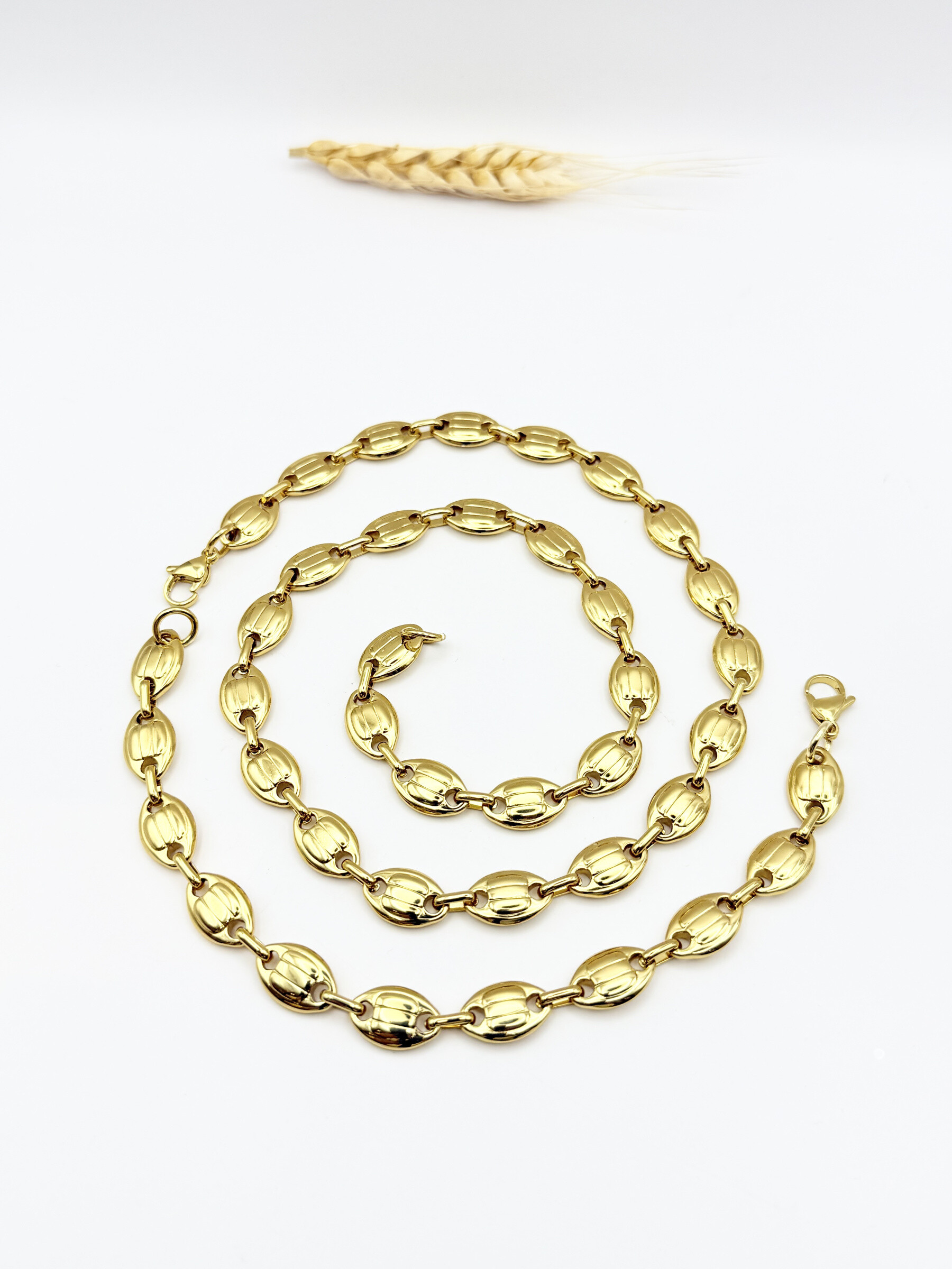 Grossiste Ceramik - Parure collier + bracelet en acier inoxydable – Maillons graine de café 9 mm