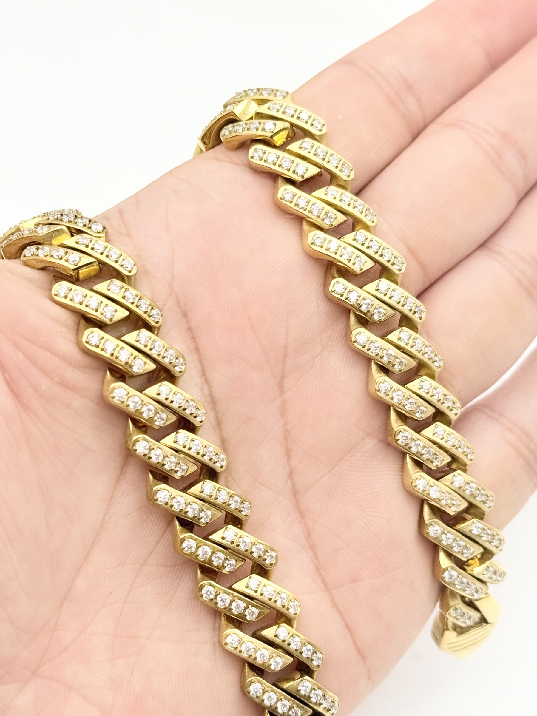 Grossista Ceramik - Set Collana Bracciale catena cubana in acciaio inossidabile con strass incastonati
