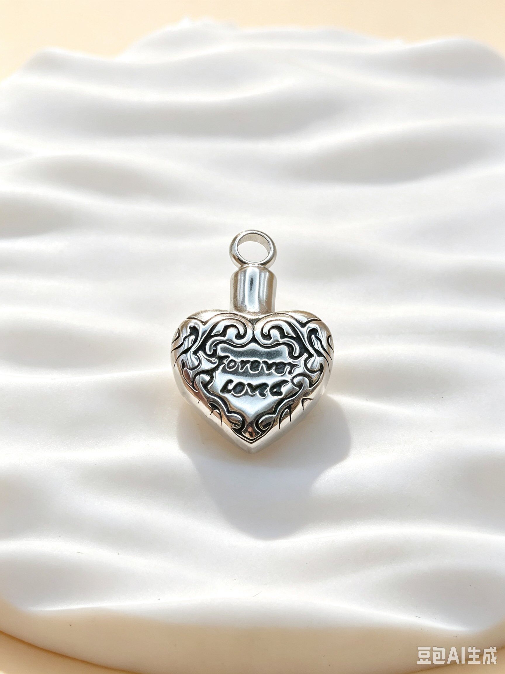 Grossista Ceramik - Ciondolo a forma di flacone a cuore inciso 'Forever Love'