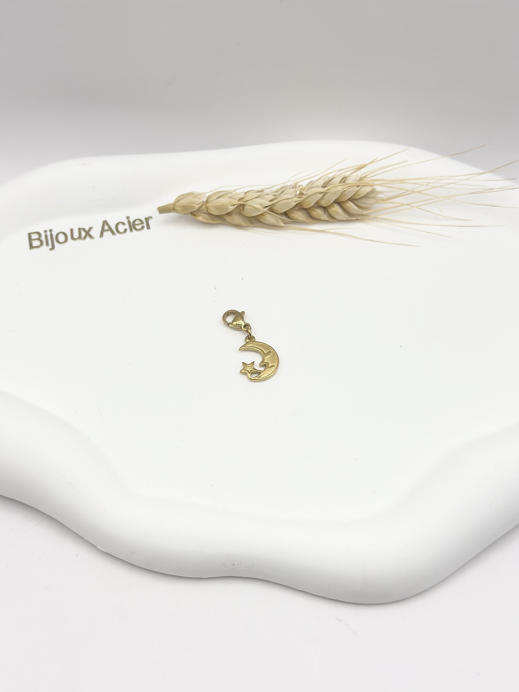 Grossiste Ceramik - Charm Pendentif Lune & Étoile – Acier Inoxydable Doré
