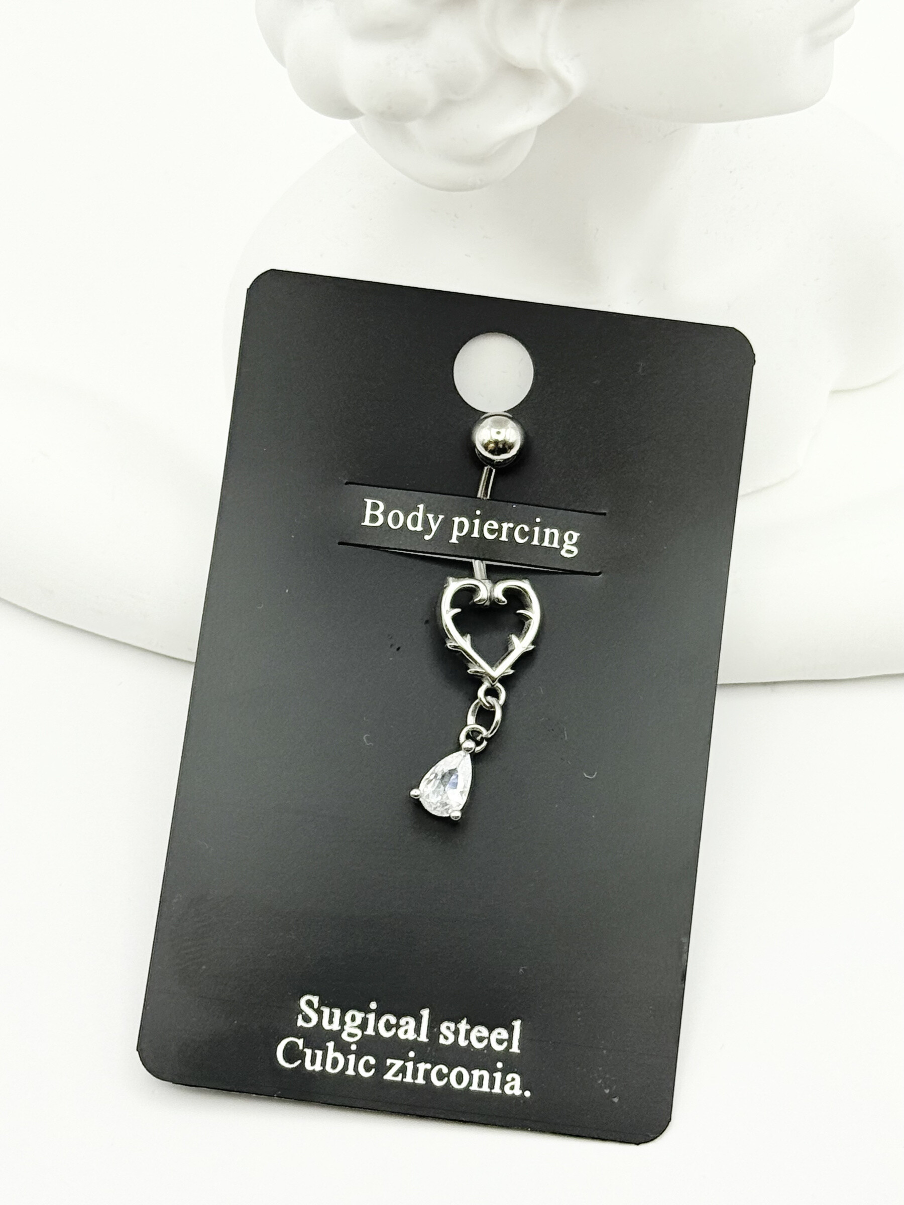 Wholesaler Ceramik - Belly button piercing - Heart & drop zircon - Surgical steel