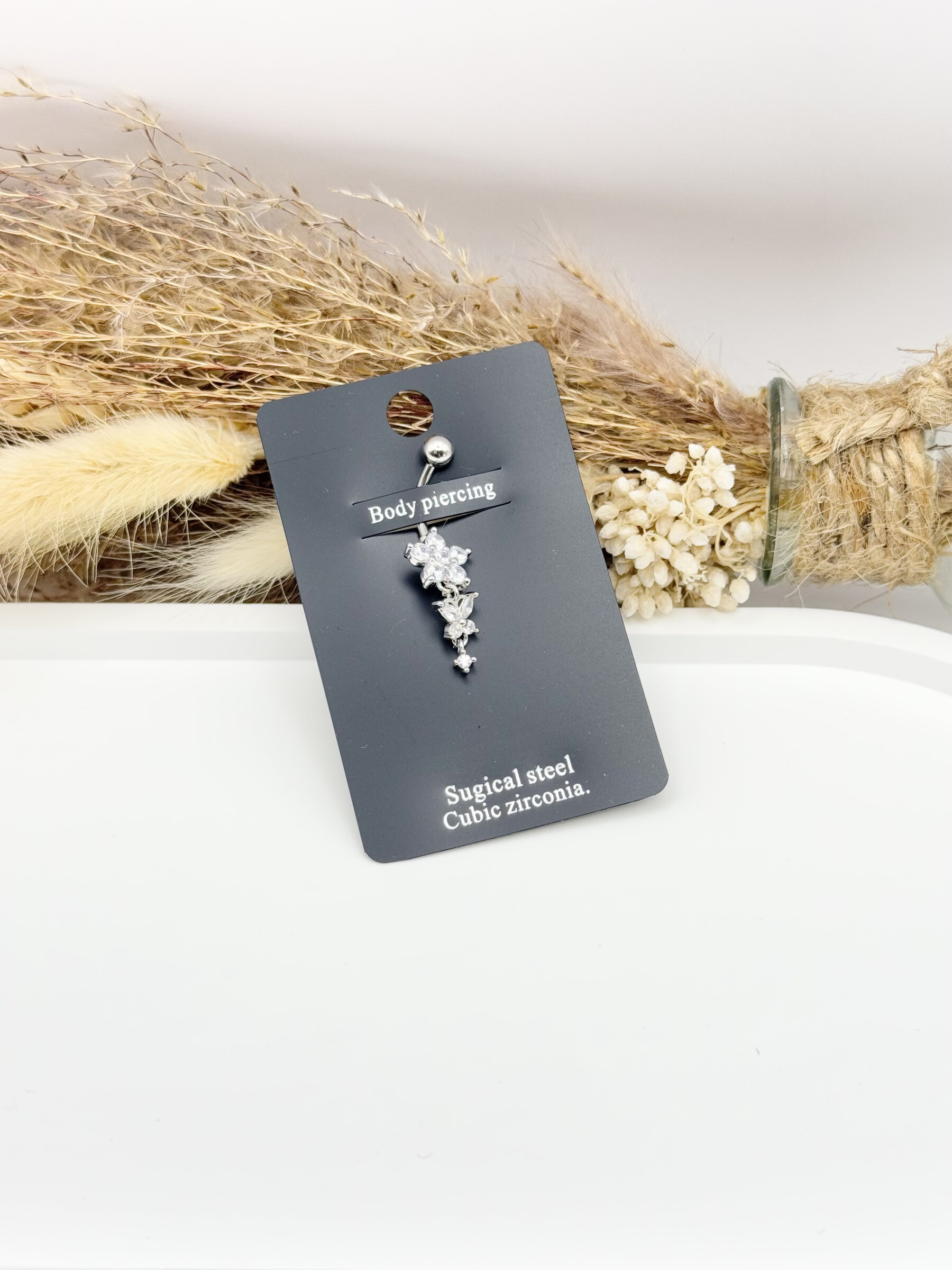 Grossiste Ceramik - Piercing pour nombril en acier inoxydable strass zirconium