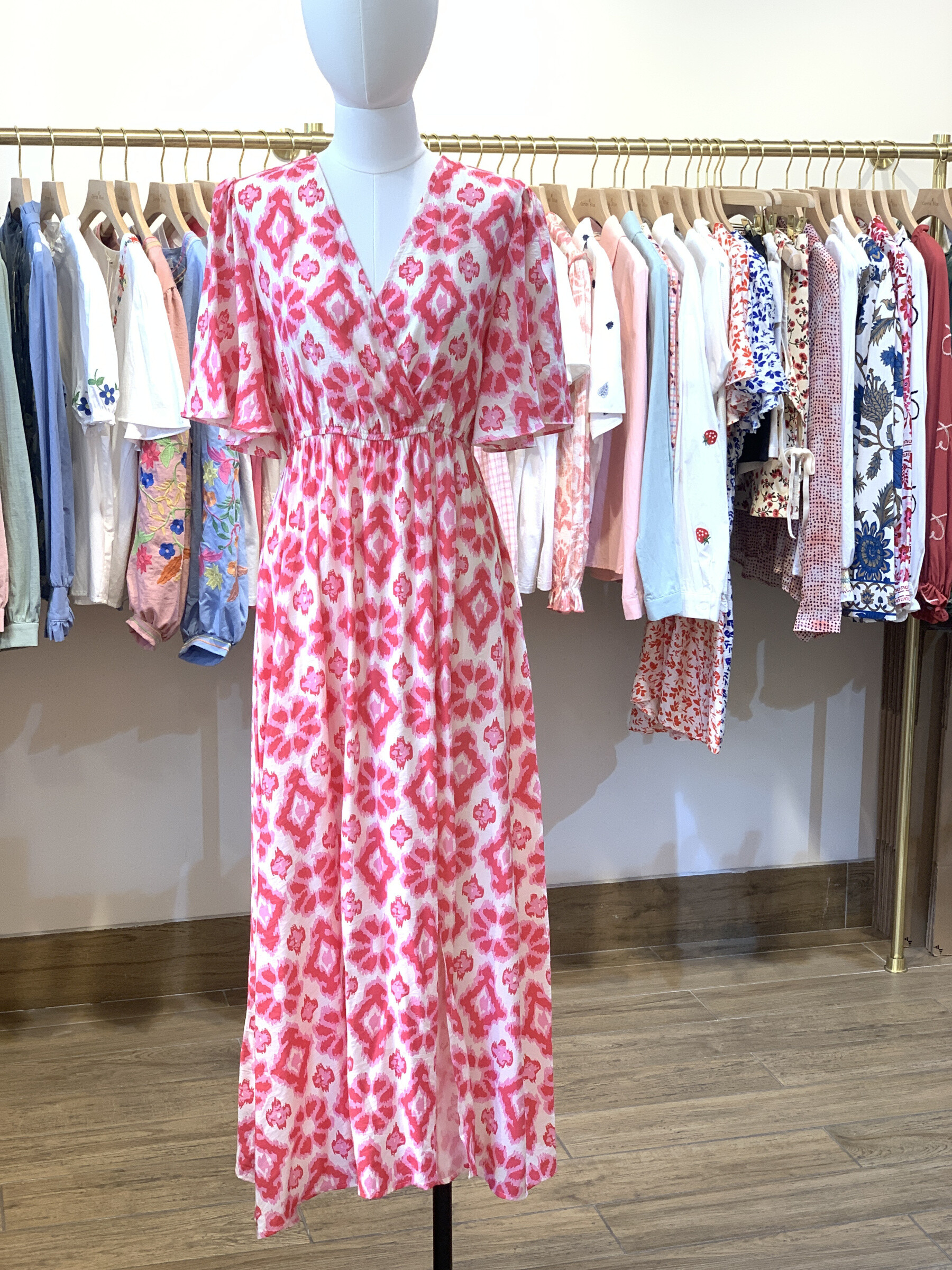Long printed dress elastic size on the back