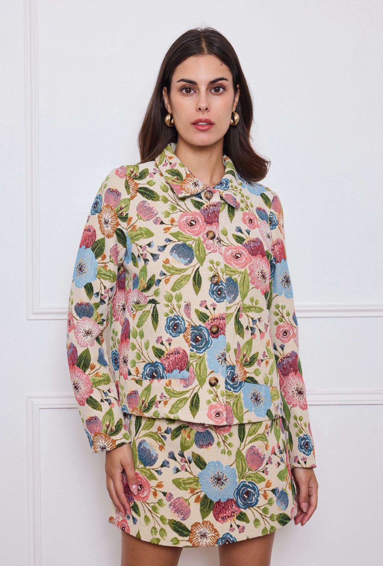 Veste imprimée femme, mi-saison, coton-polyester, idéale pour l'automne 2025, fabriquée en Chine.