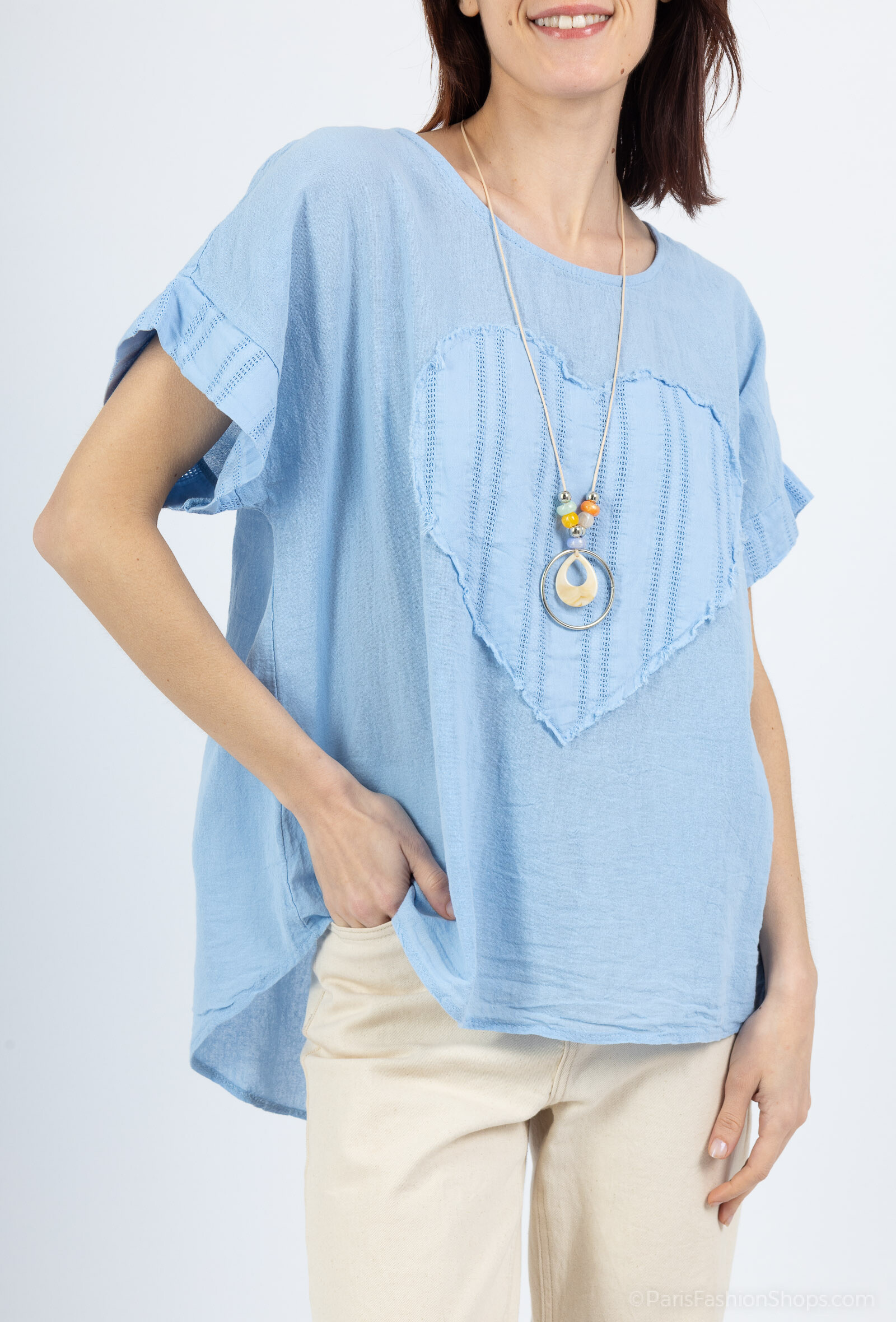 Grossiste Chana Mod - T-shirt imprimé fleurs avec collier