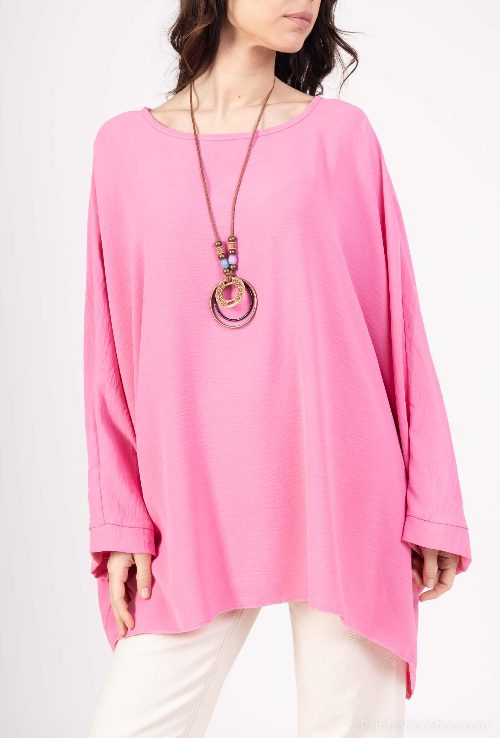 Wholesaler Chana Mod - Large plain blouse with necklace