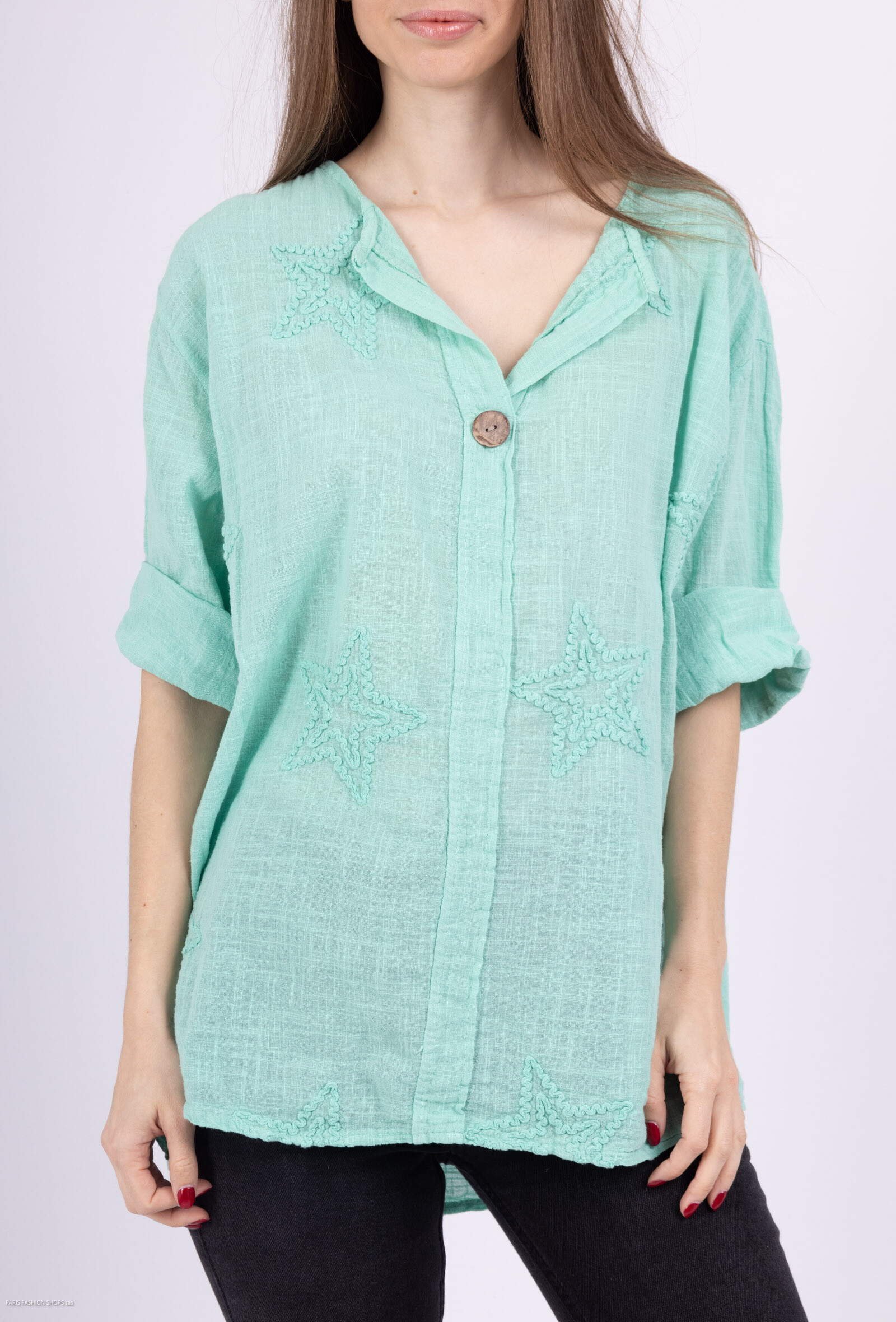 Grossiste Chana Mod - Chemise brodée étoile en ling mélanger