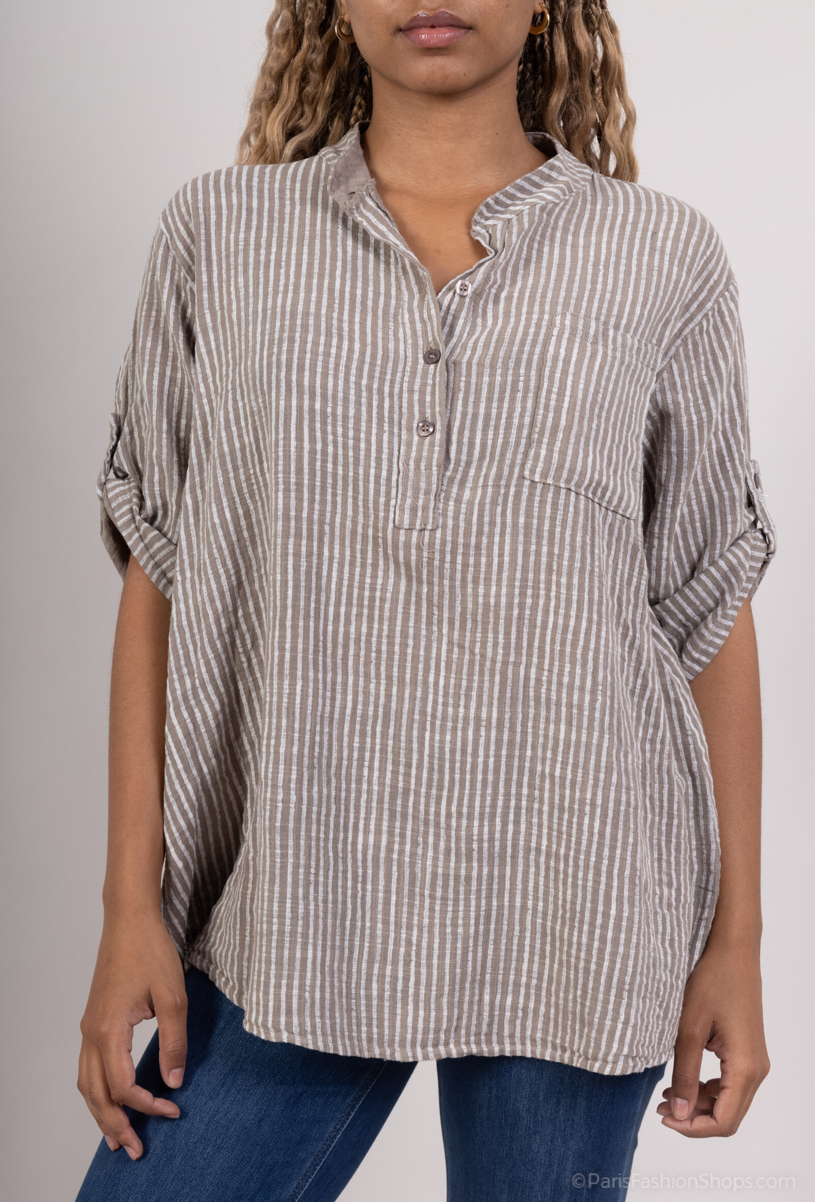 Wholesaler Chana Mod - Striped printed shirt with a front pocket