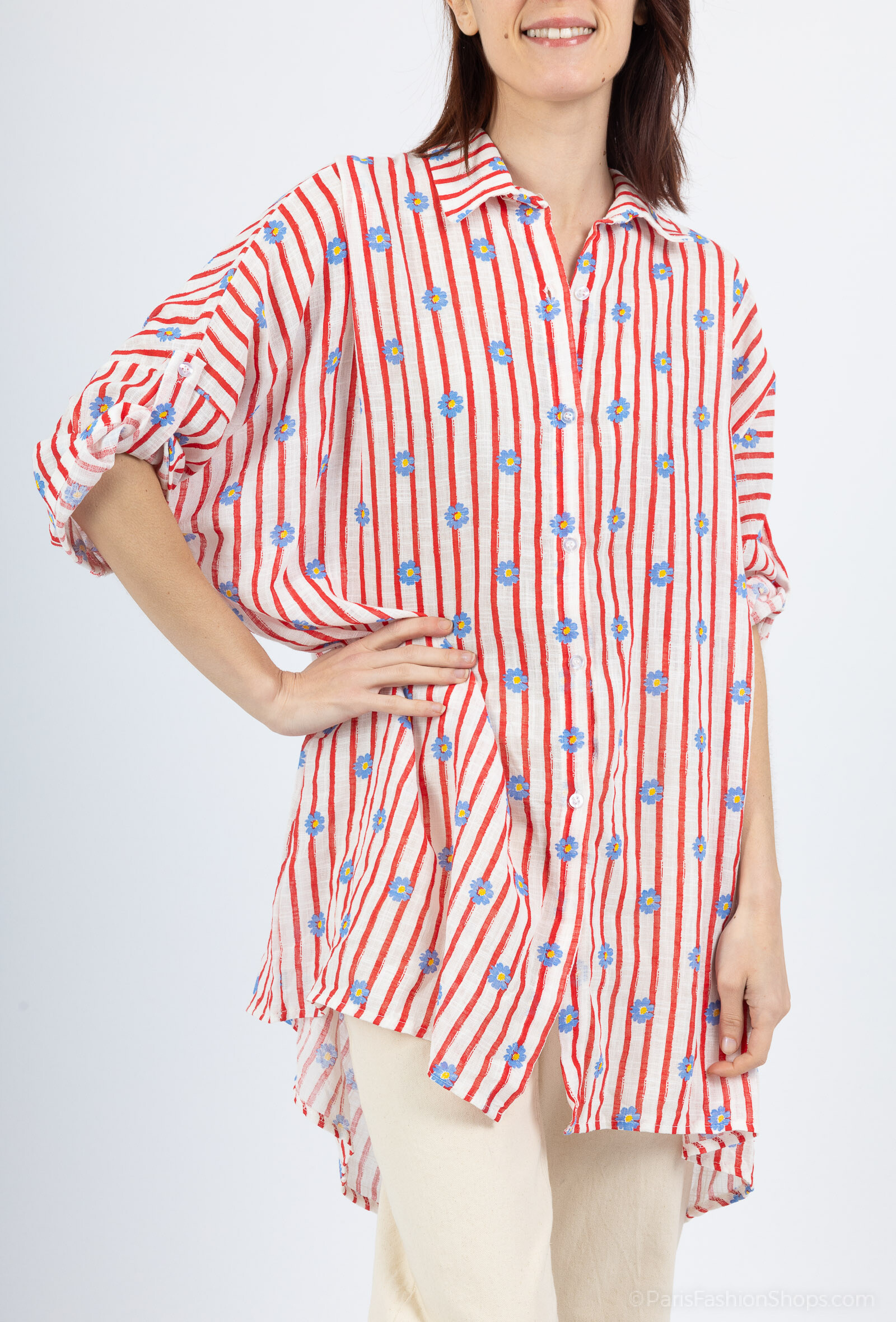 Wholesaler Chana Mod - Flower stripes printed shirt