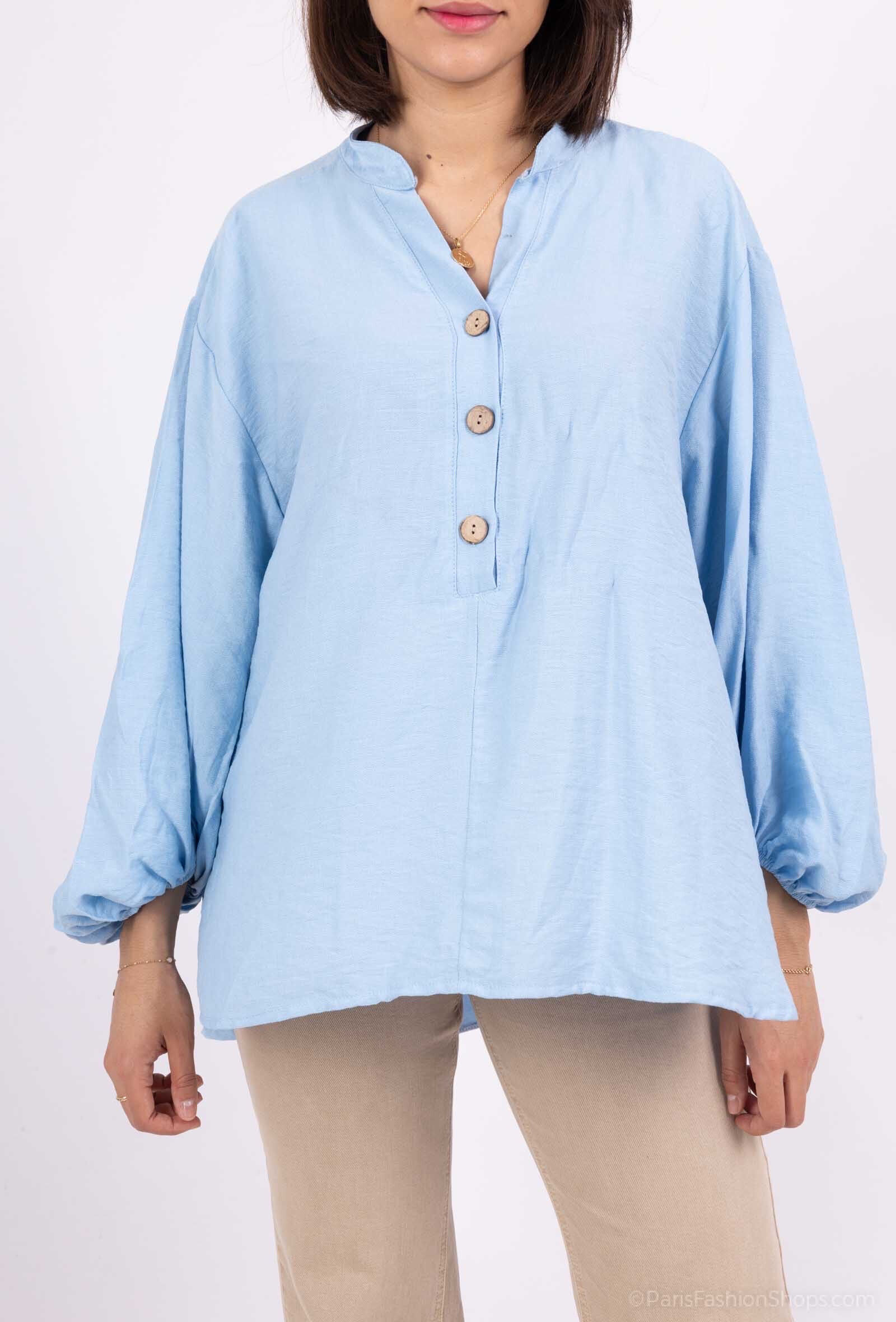 Wholesaler Chana Mod - plain color shirt with 3 wooden buttons on the front