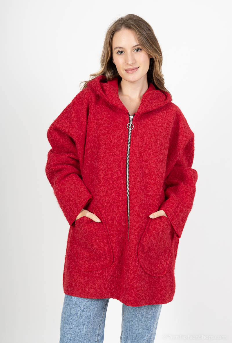 Wholesaler Chana Mod - Plain wool blend coat with zip, hood and 2 front pockets