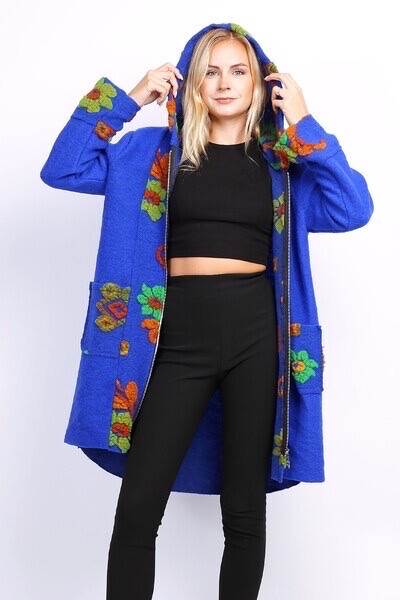 Wholesaler Chana Mod - Hooded flowers pattern coat