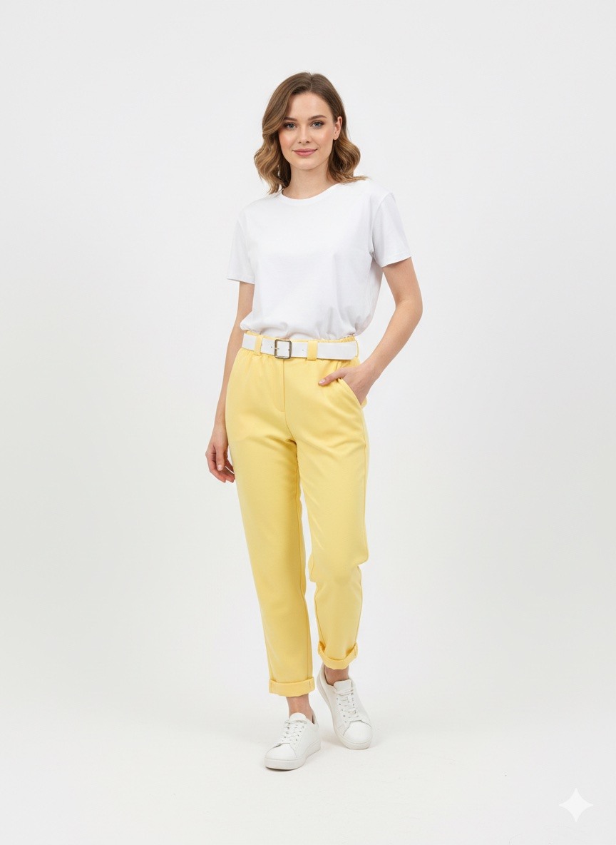 Grossiste Chana Mod - PANTALON UNI AVEC CEINTURE  LONGUEUR 98CM