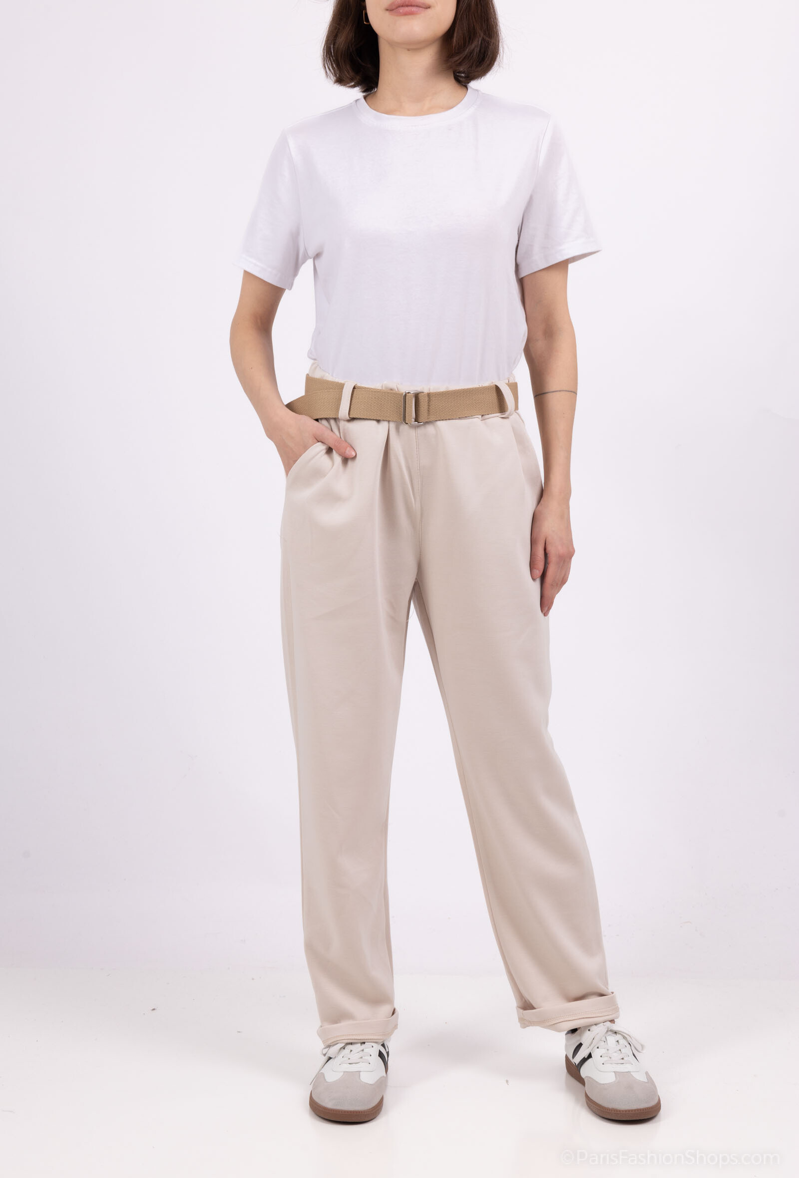 Wholesaler Chana Mod - Plain pants with a belt