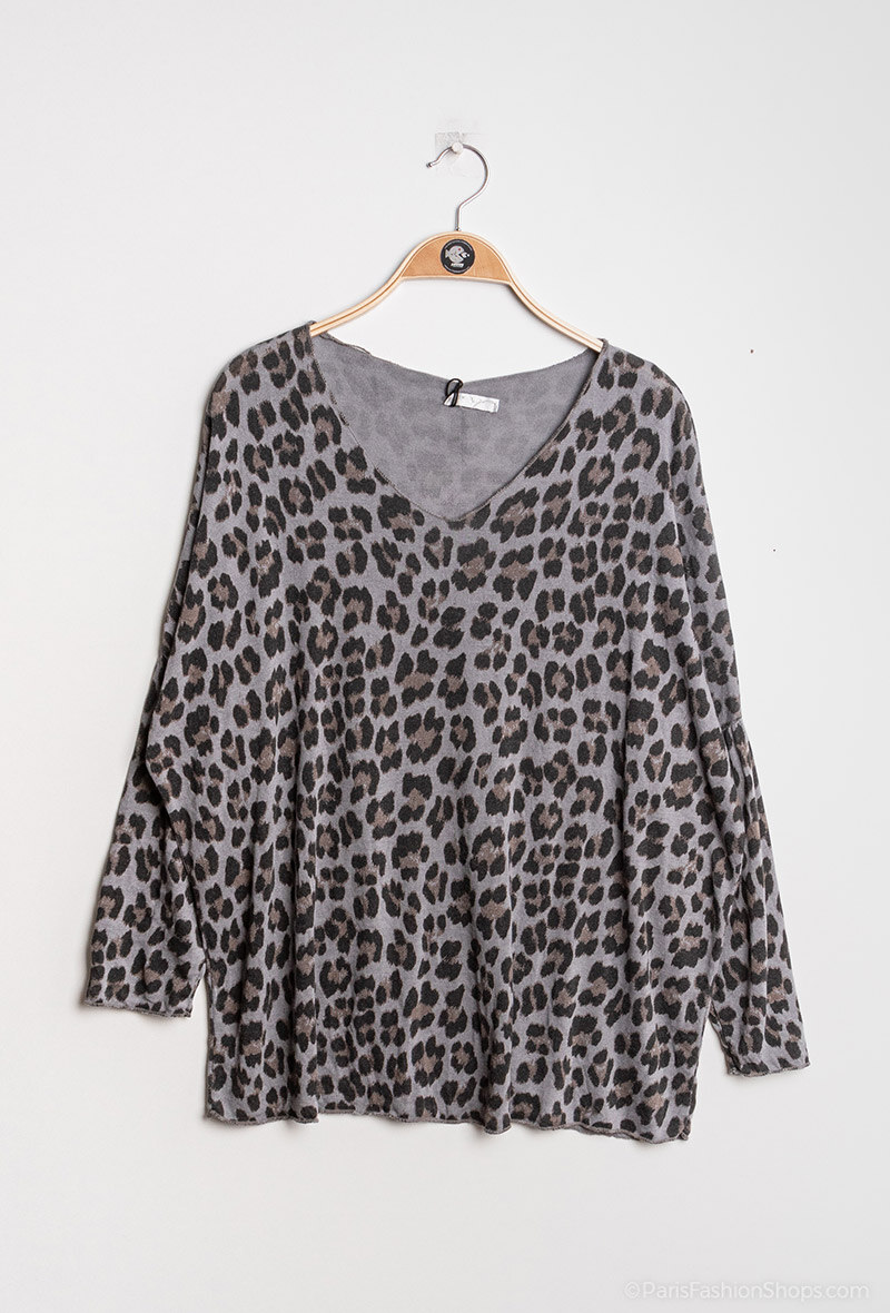 Grossiste Chana Mod - Pull à imprimé léopard