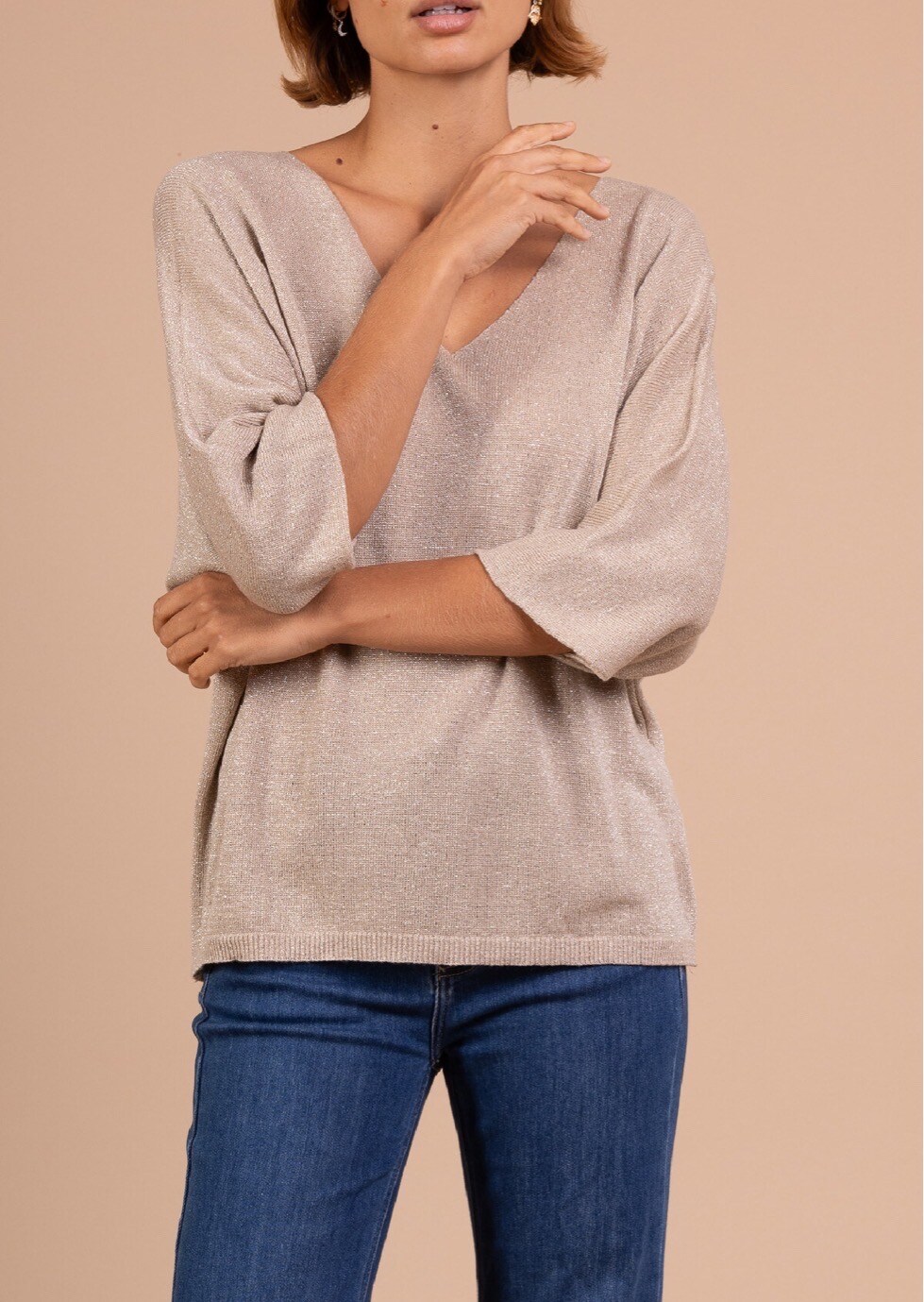 Wholesaler Chana Mod - V-Neck Sequin Sweater