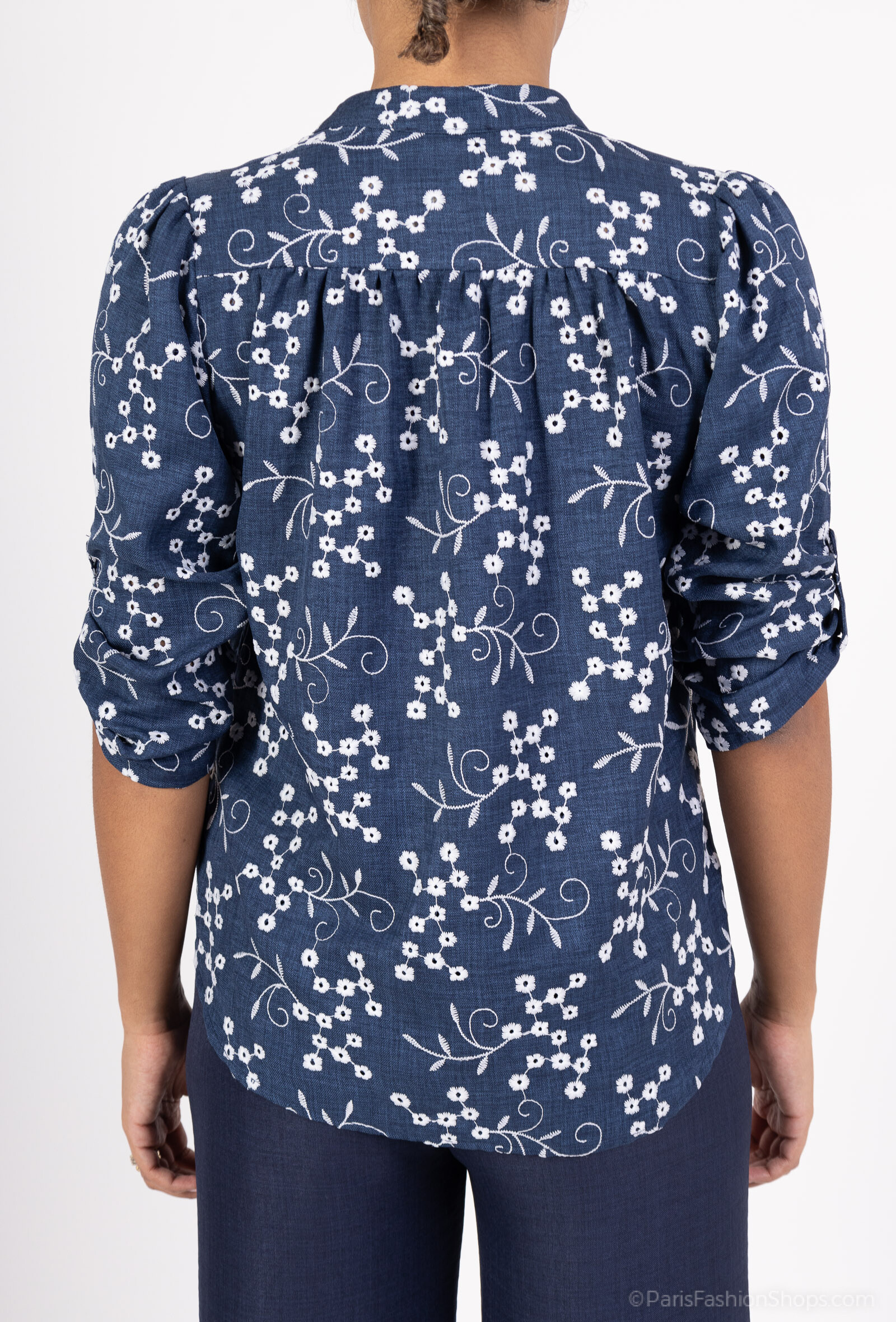 Chemise simonie brodé - Marine - 3 - grand format