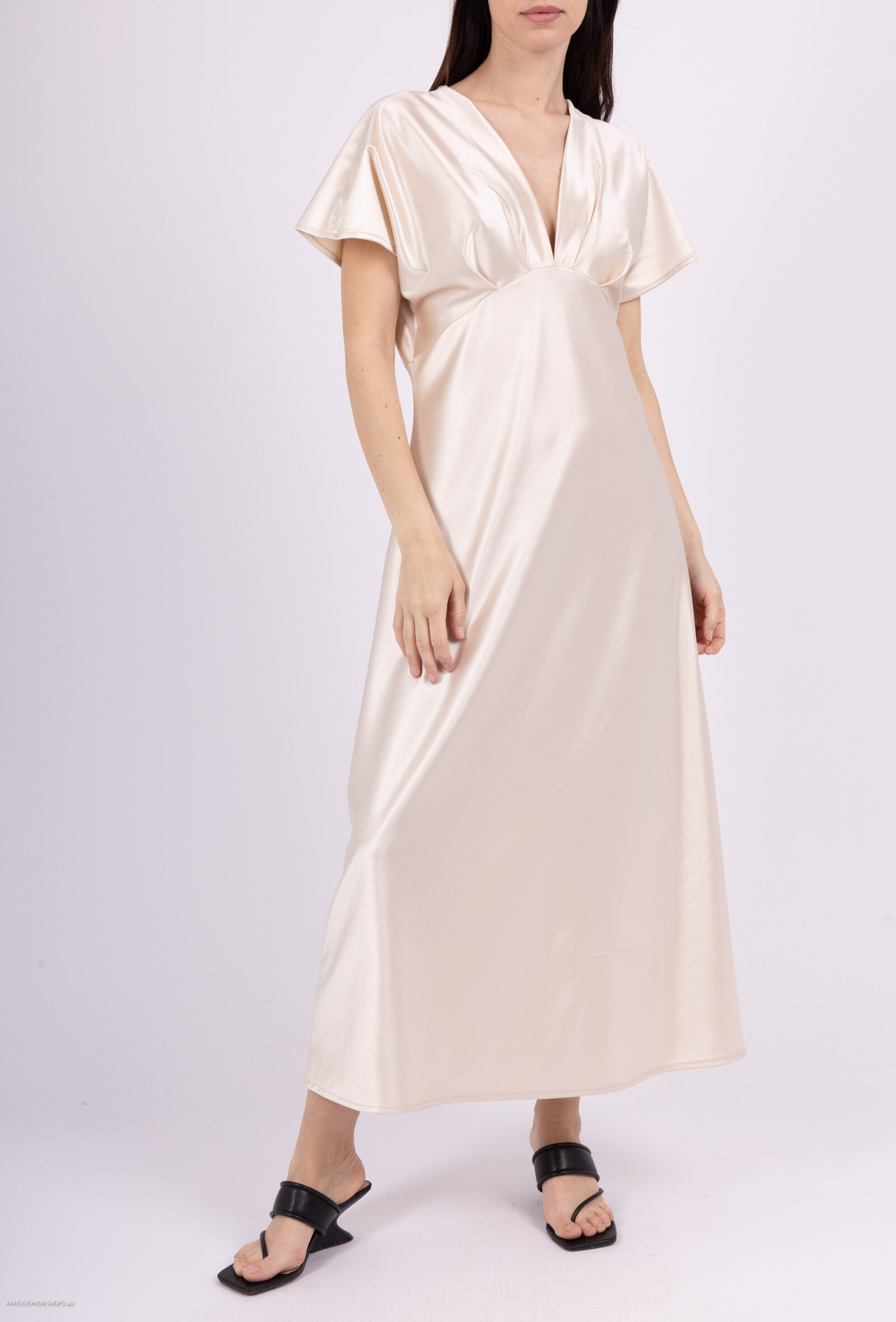 Robe longue satiné - Beige - 1 - grand format