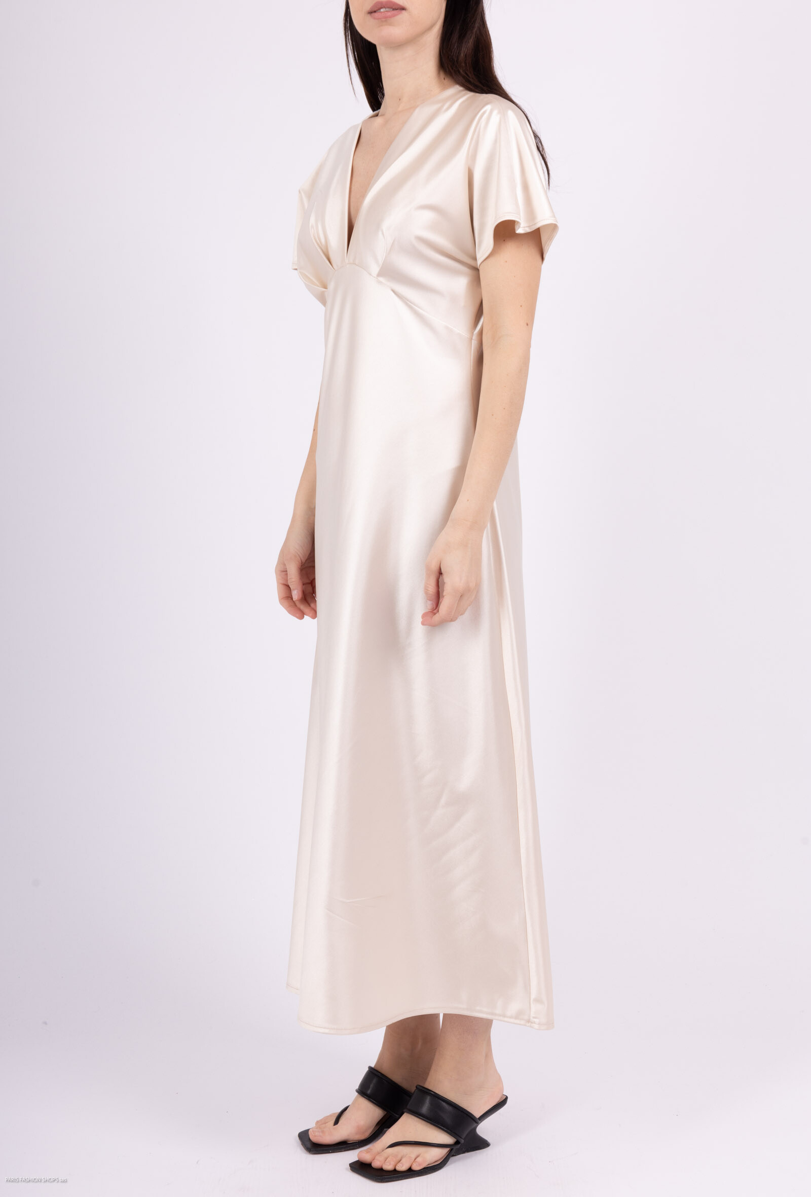 Robe longue satiné - Beige - 4 - grand format