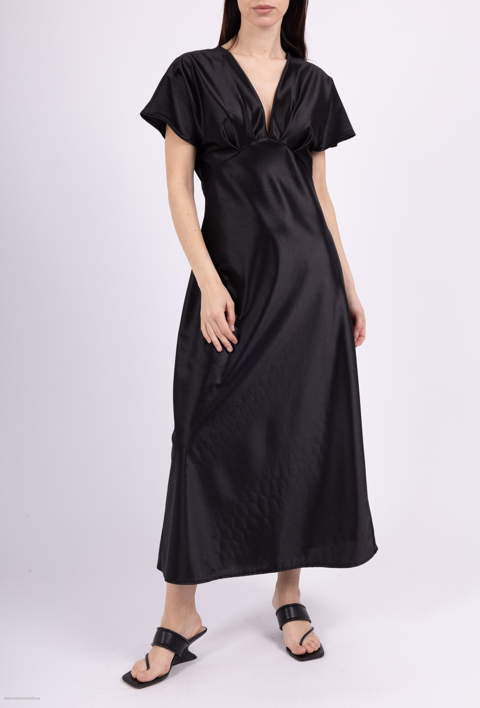Robe longue satiné - Noir - 1 - grand format