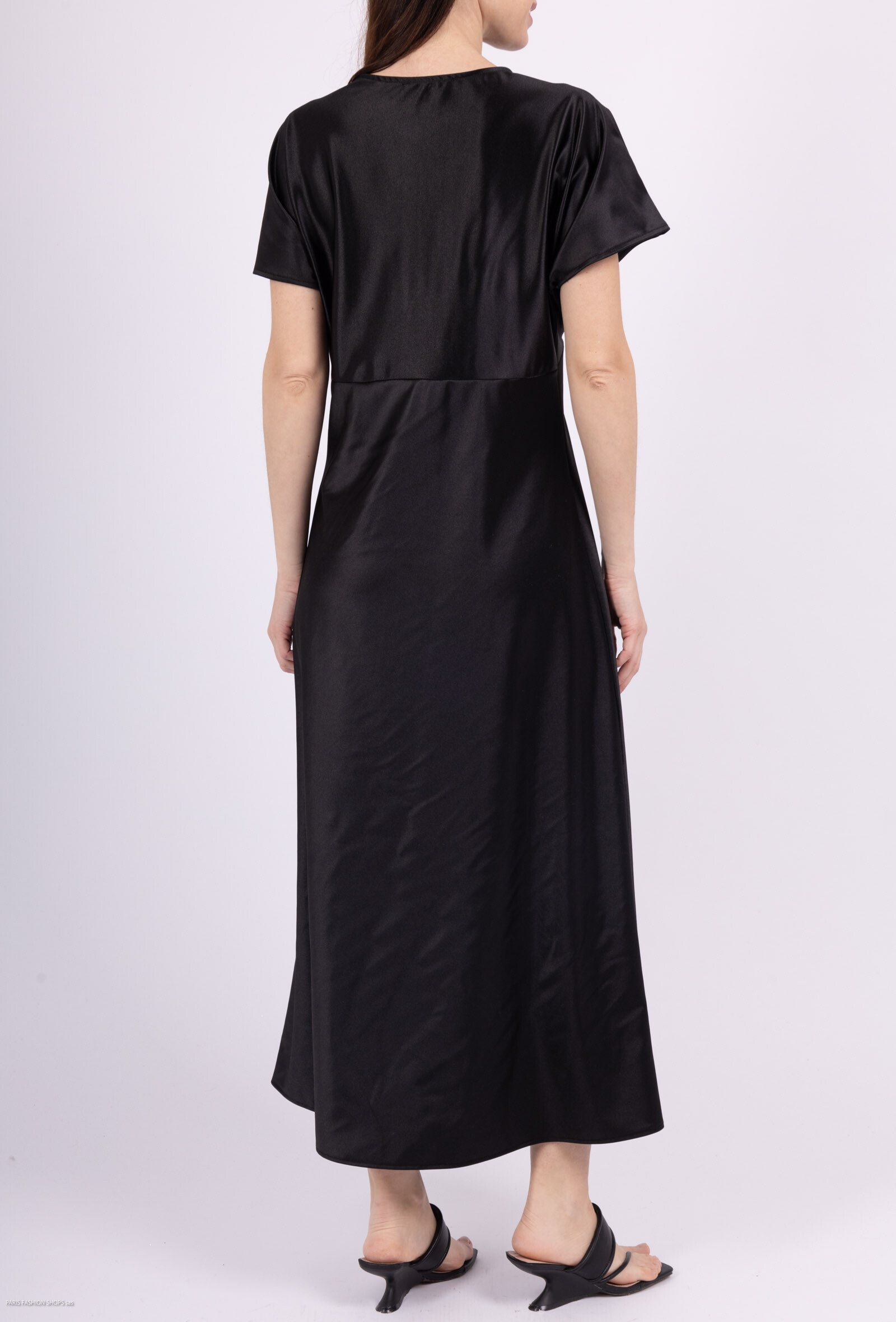 Robe longue satiné - Noir - 2 - grand format